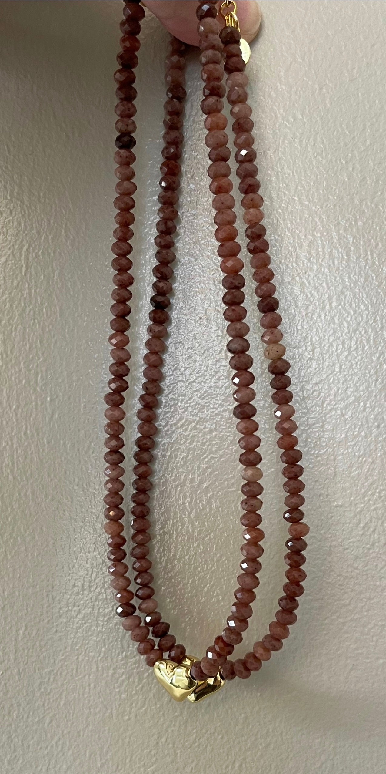 The Emberly Necklace: Micro-faceted Purple Aventurine Gold Heart Centerpiece