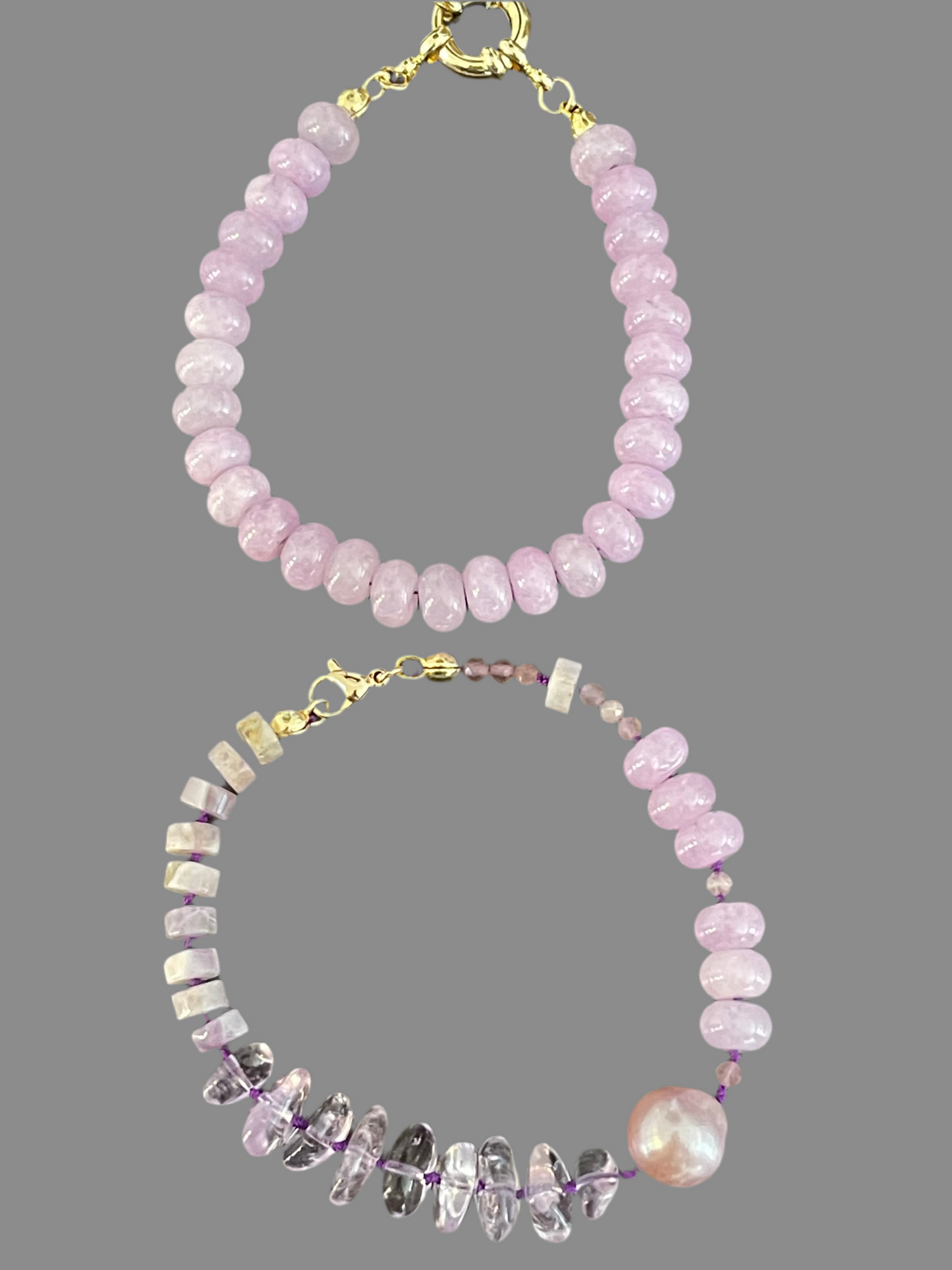 Purple Jade Bracelet: Purple Jade 8mm Rondelle Beads Strung on Purple Silk with a Gold Vermeil Clasp