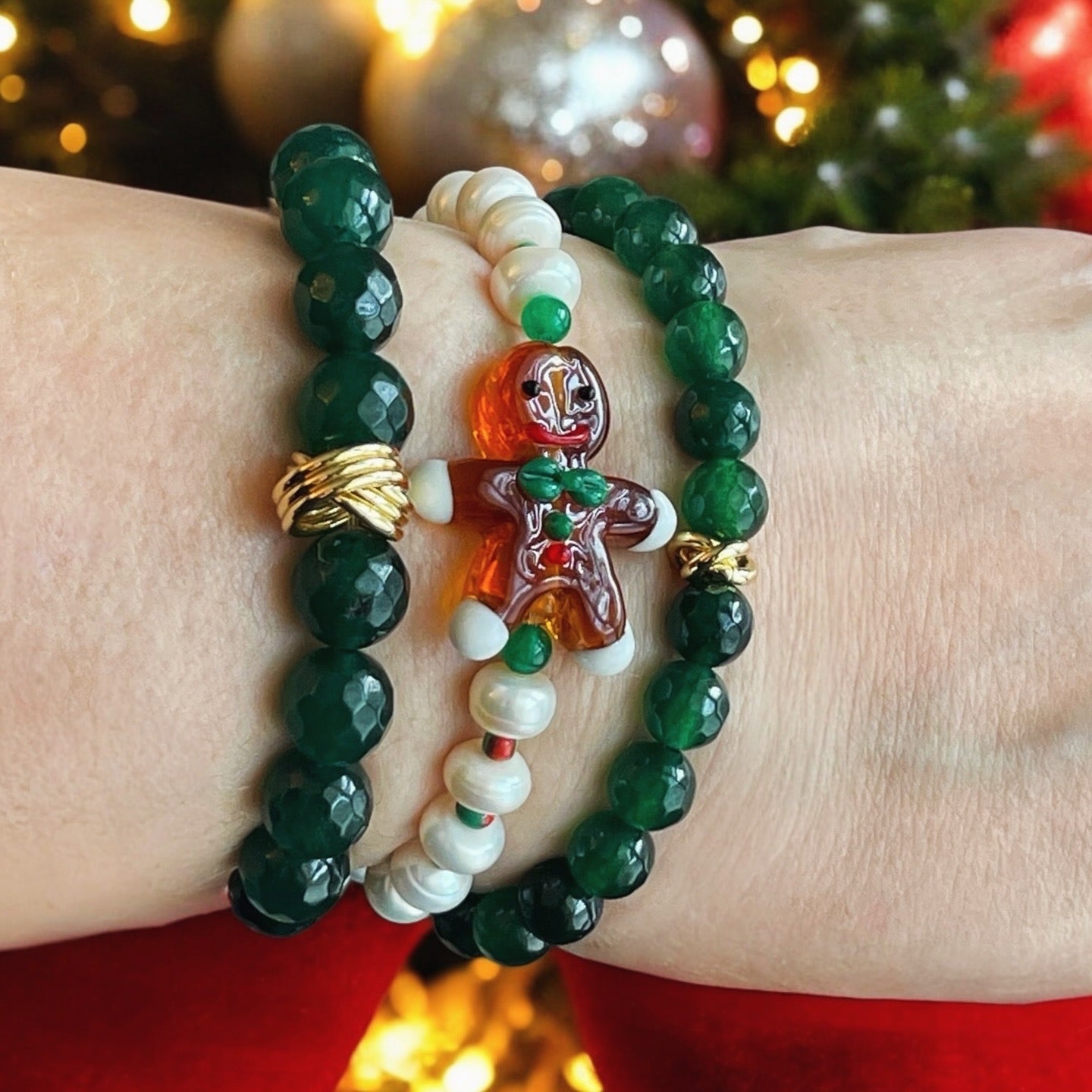 Evergreen Dream Bracelets: 2 Styles Deep green Dyed Quartz faceted beads w/ gold accent bead 8mm Size or 10mm Size