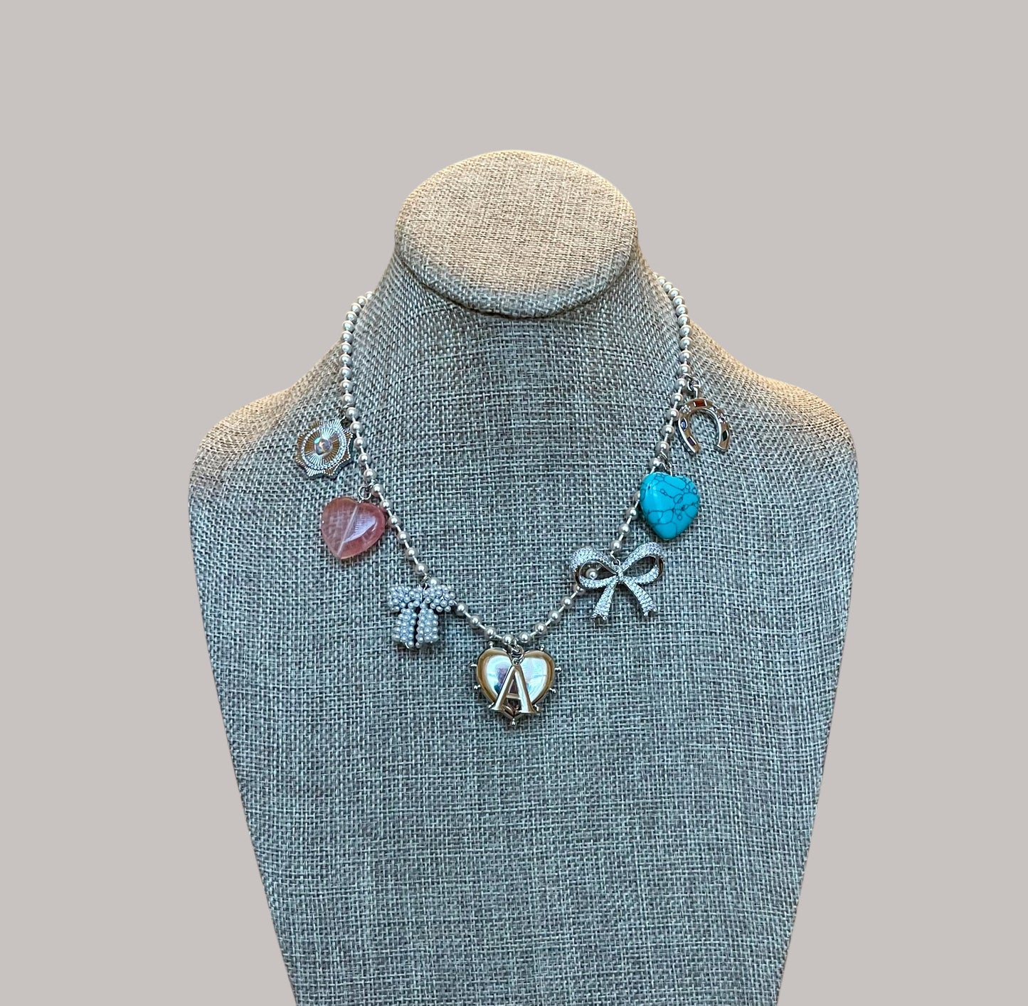 The Leslie Necklace: OOAK Silver ball chain with various silver charms and clasp