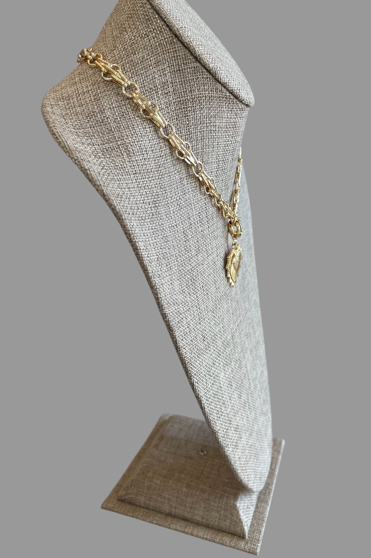 Heart of the Matter Necklace: Tarnish Resistant 18k Gold plated double link chain with removable heart pendant OOAK