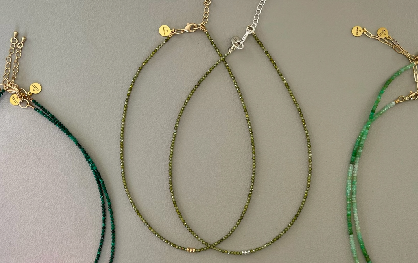 Green Zircon Skinnie: Olive Green Zircon beads with Gold or Silver accents