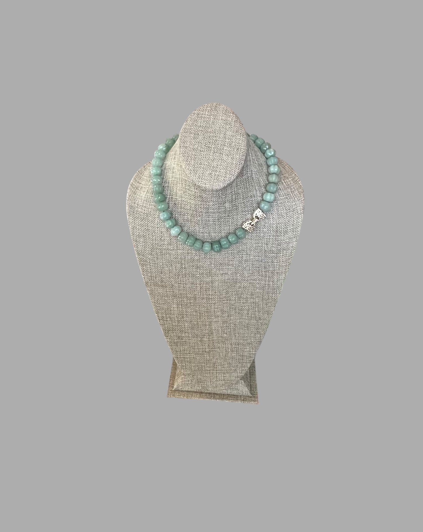 Sage Serenade Necklace OOAK: Sage green hand carved gemstones Hand-knotted on silk