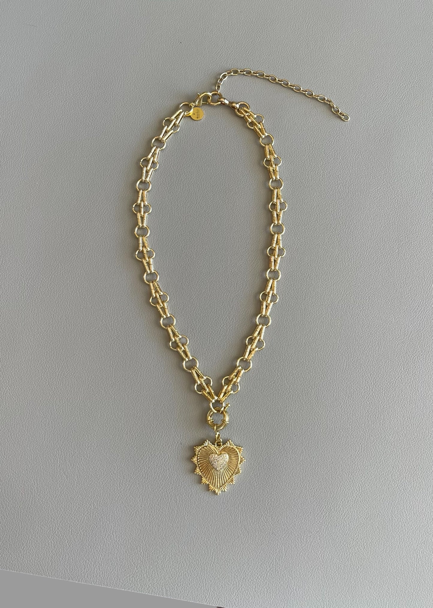 Heart of the Matter Necklace: Tarnish Resistant 18k Gold plated double link chain with removable heart pendant OOAK
