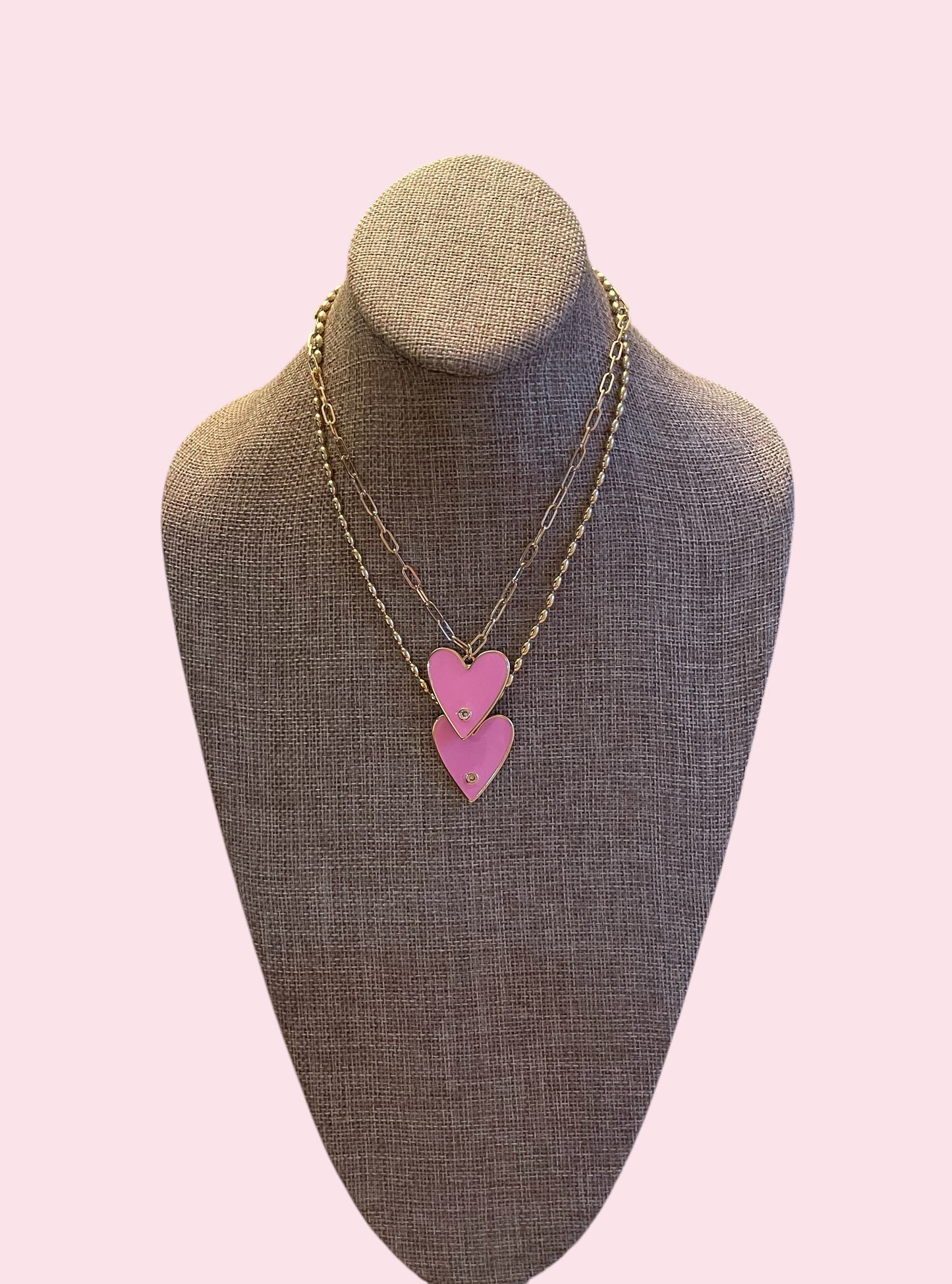 Pretty In Pink Necklaces: Gold chains with perfect pink heart pendants 2 color options