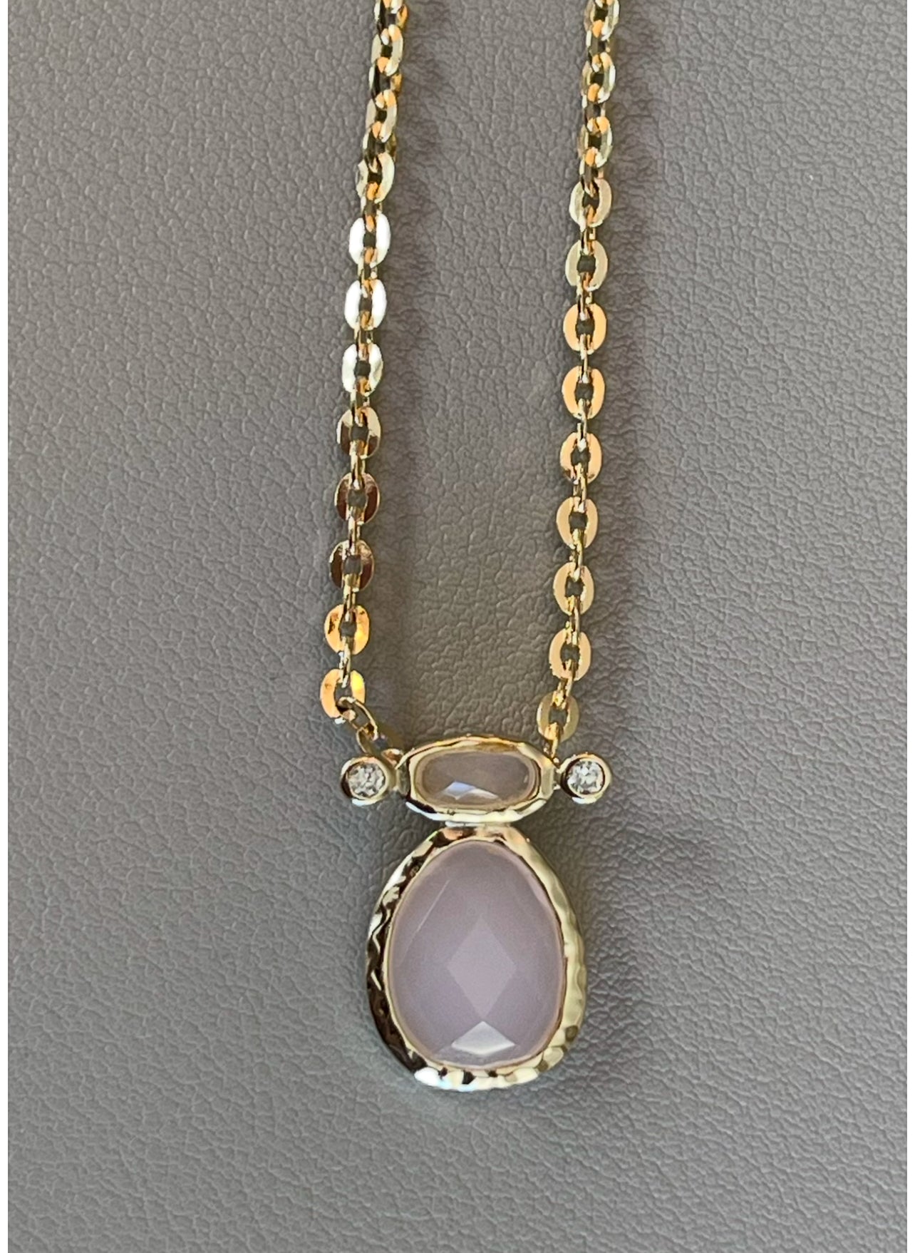 The Chic Pink Set: Matte pink opals with a gold charm holder clasp & a gold filled chain w a pink crystal and CZ charm OOAK