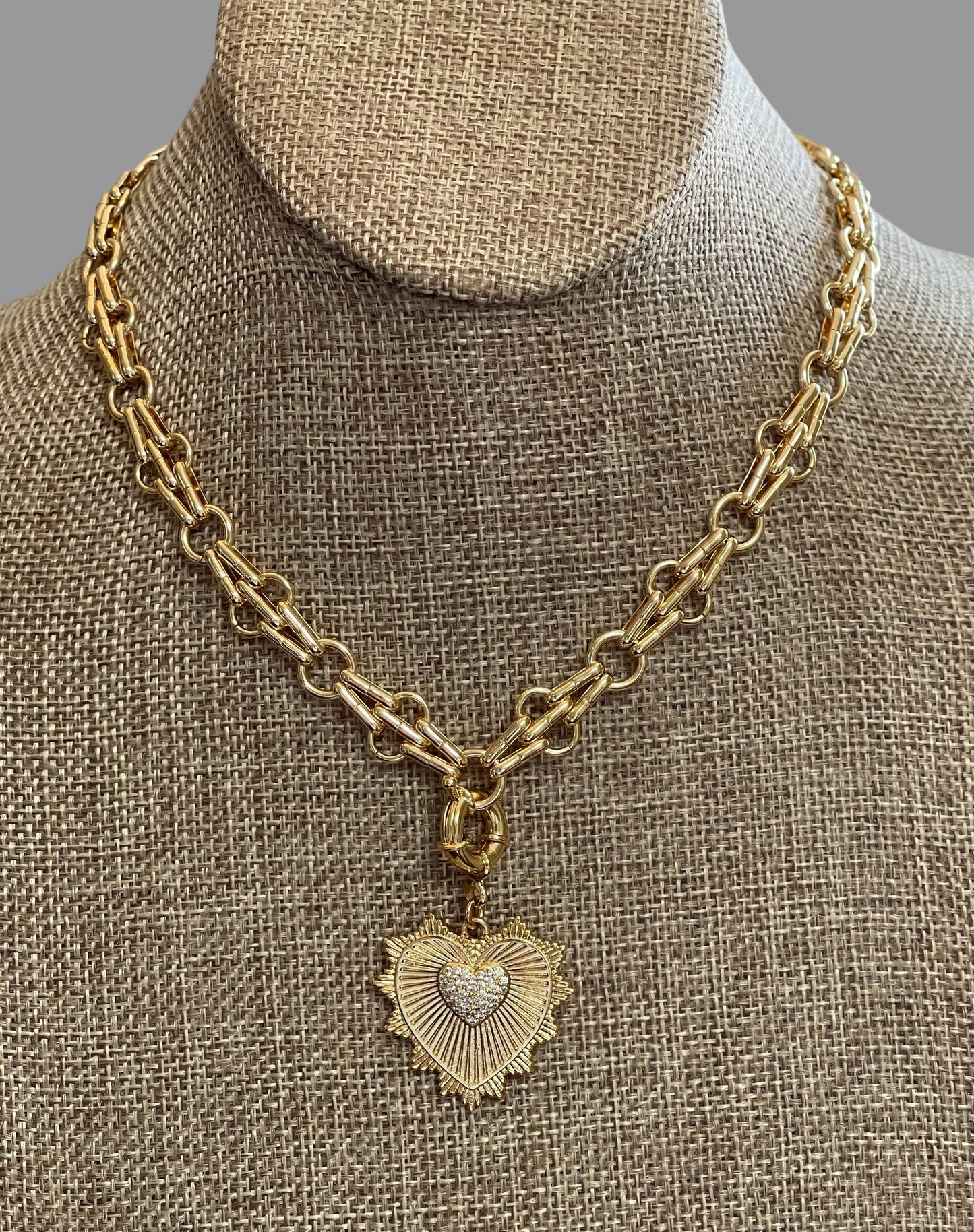 Heart of the Matter Necklace: Tarnish Resistant 18k Gold plated double link chain with removable heart pendant OOAK