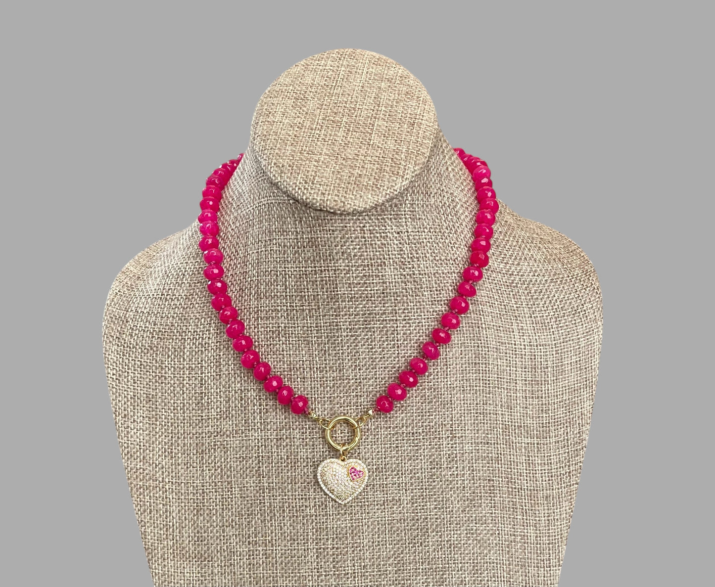 Falling for Fuchsia Necklace: Natural fuchsia crackle Quartz softly faceted Hand knotted beads w/2 Charms 🩷🔒
