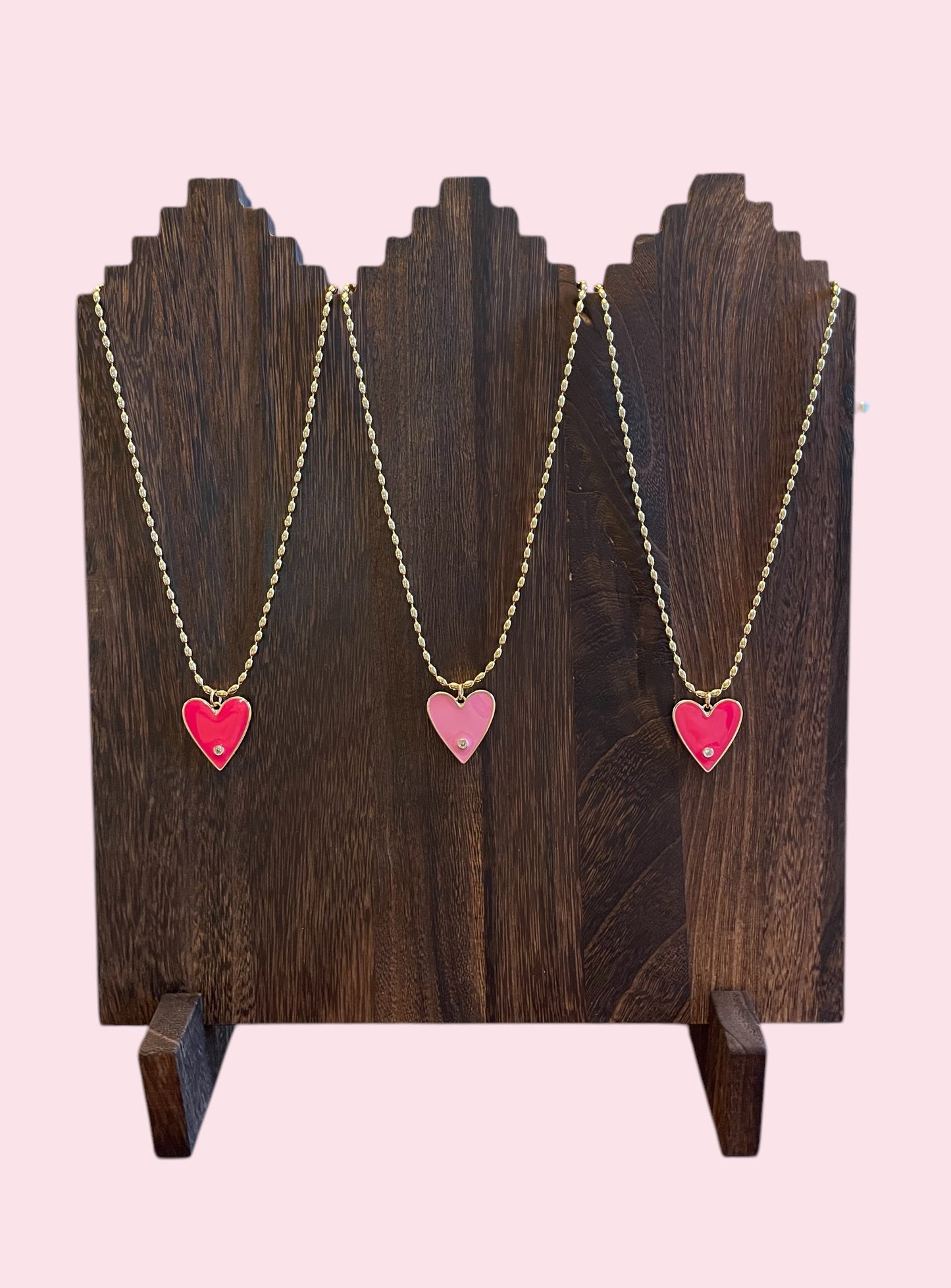 Pretty In Pink Necklaces: Gold chains with perfect pink heart pendants 2 color options