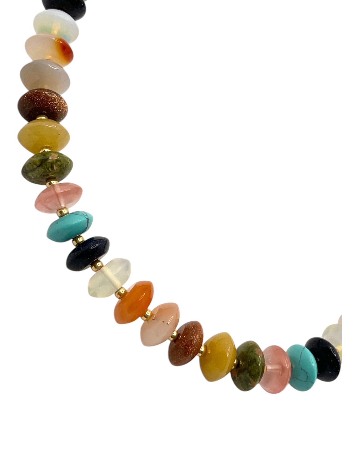 The Francis Necklace: Natural Gemstone Disc Shaped Beads w Gold or Silver Accents