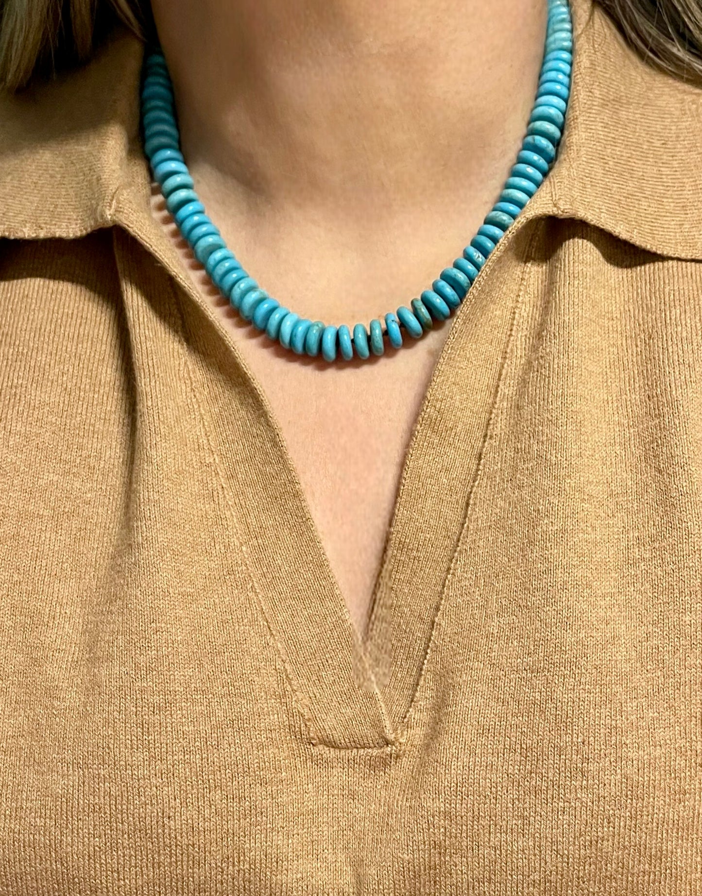 Desert Sky Necklace: Quality Natural Turquoise Hand-knotted on Deep Brown Silk w Pendant Wear 2 Ways