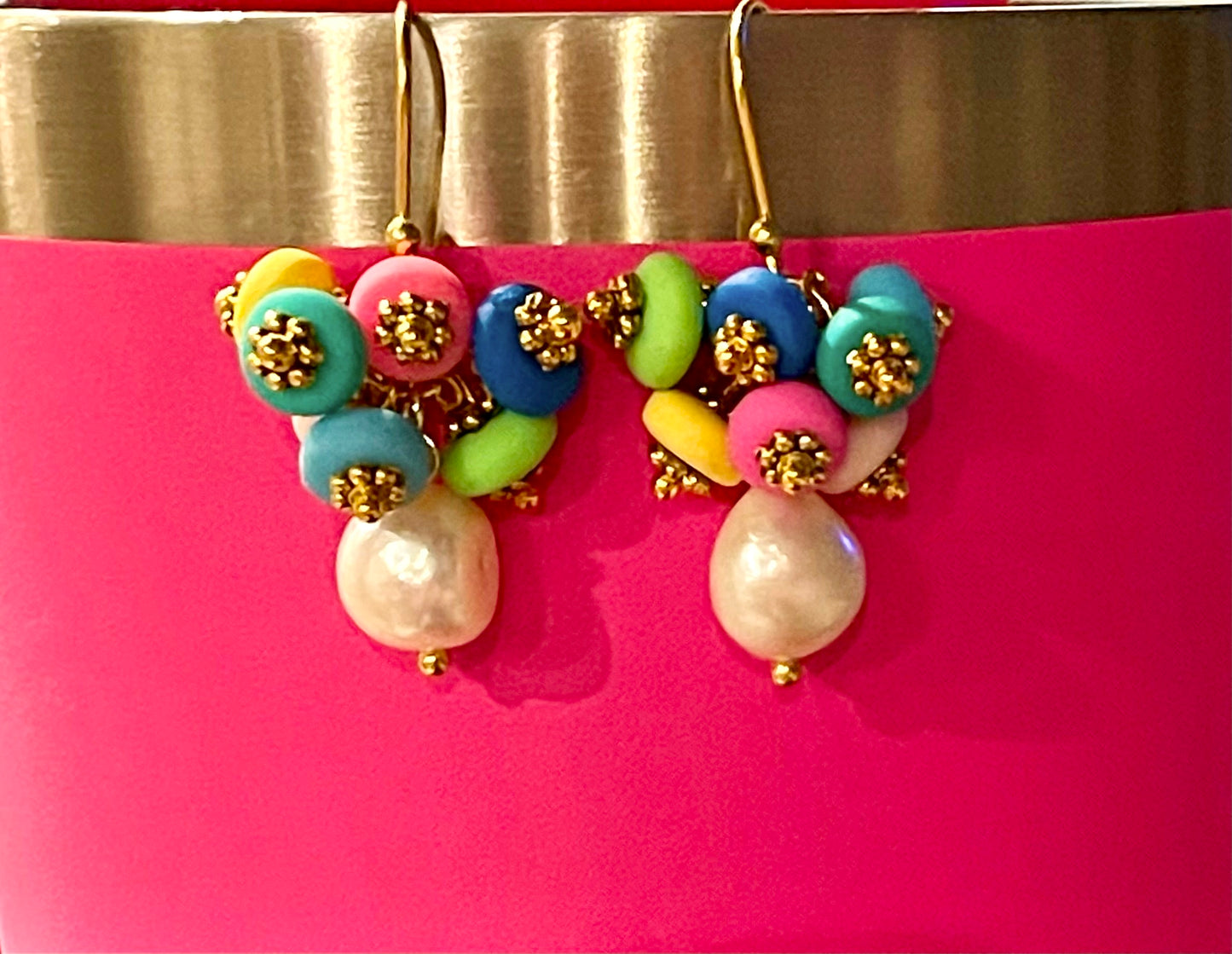 Paradise Island Multicolor Clay Charms and Freshwater Pearl Drop