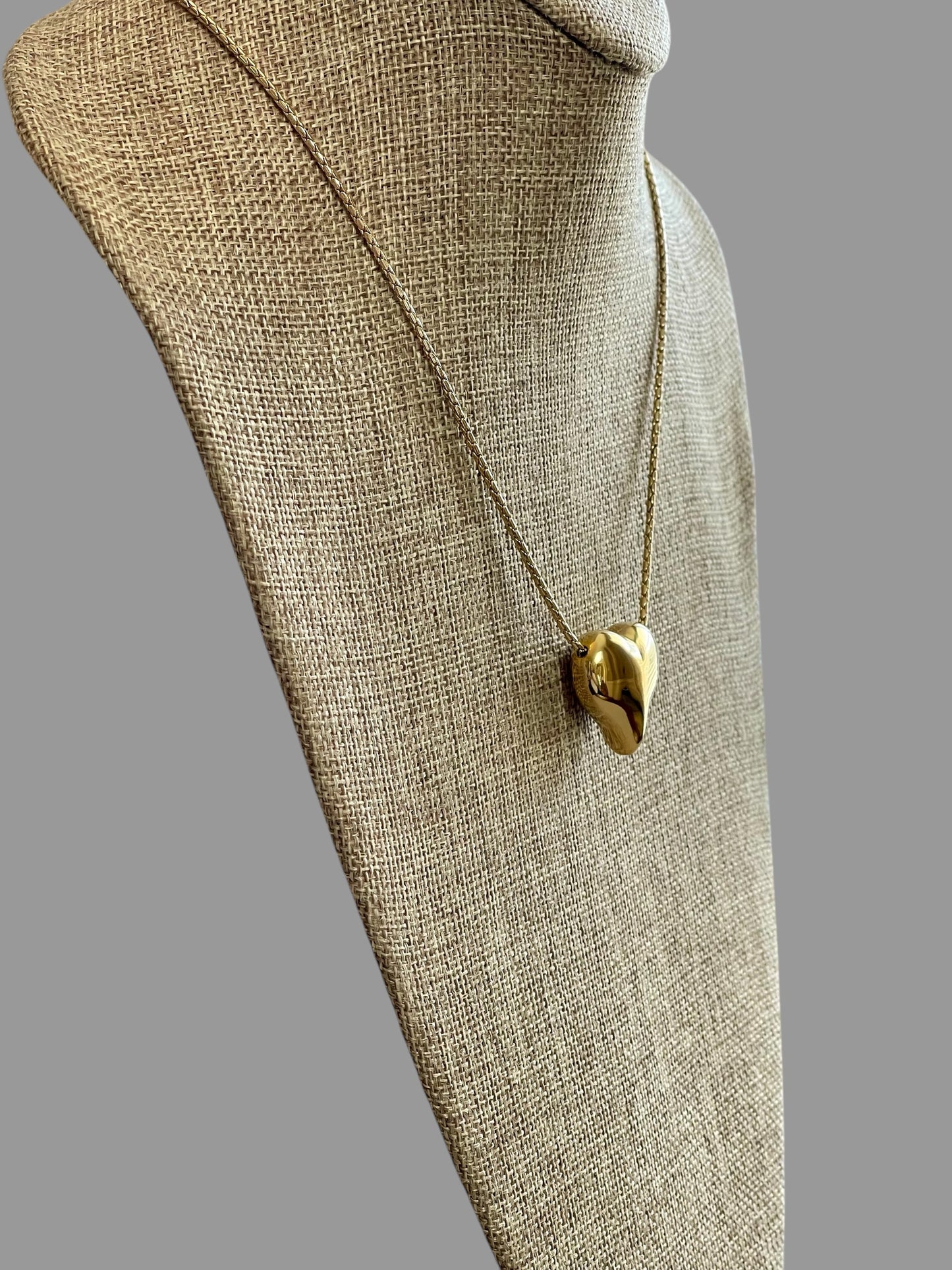 Puffed Heart Necklace: Gold Chain with a high shine puffy heart Tarnish resistant high quality gold plating