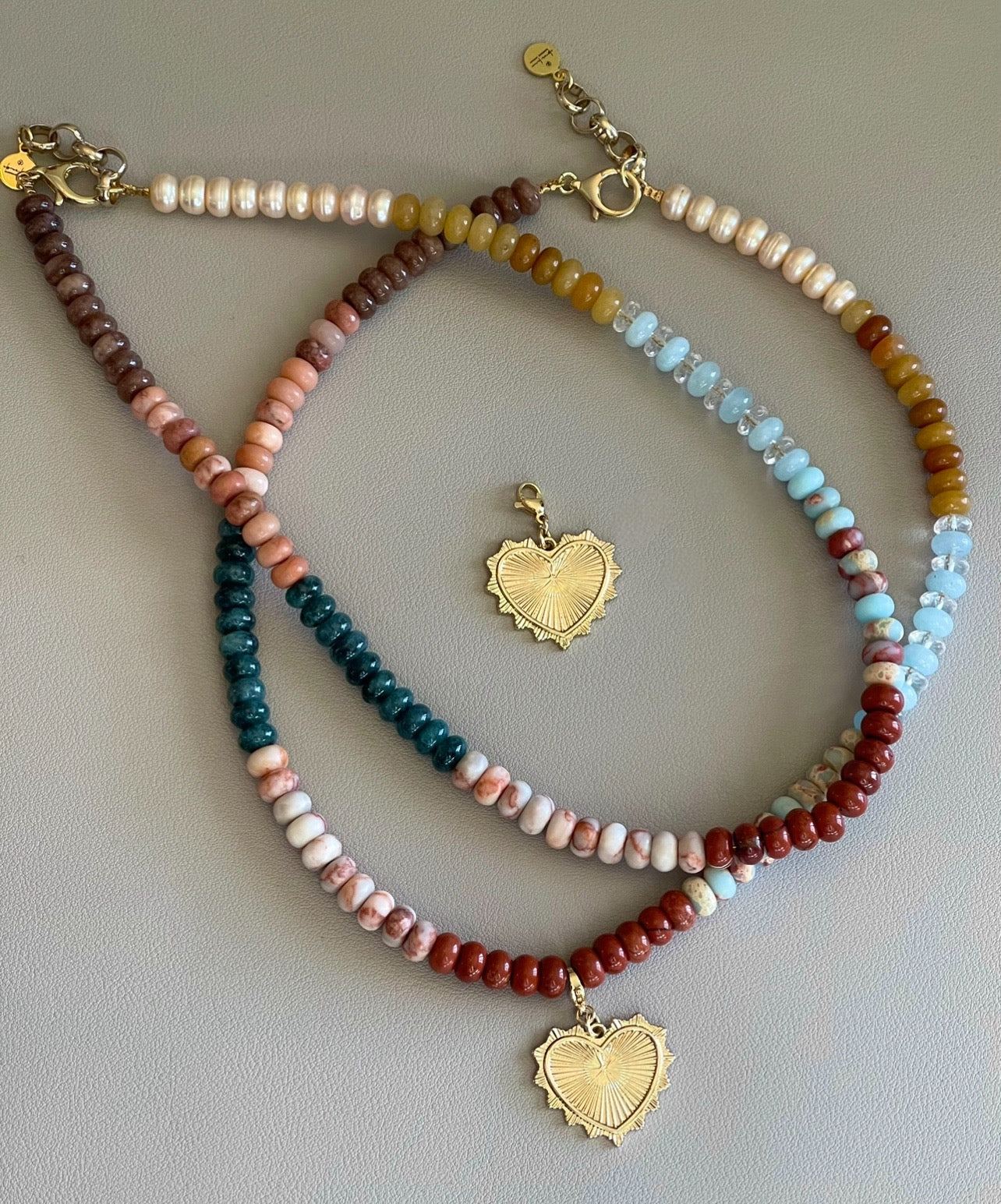 Earth & Sky Necklace: A blend of natural stones with a gold removable heart charm