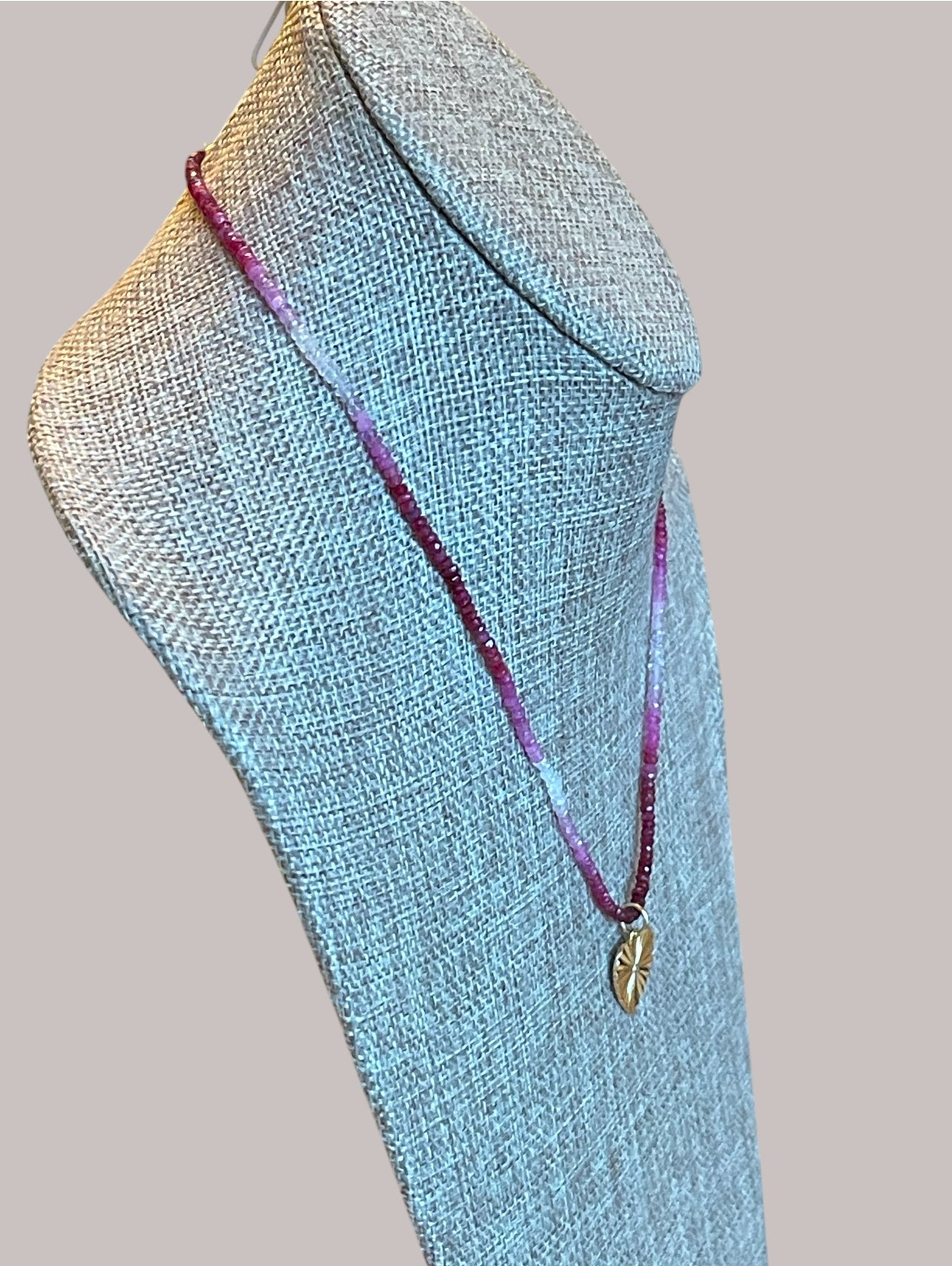 Gradient Ruby Necklace: Natural authentic Ruby gemstone necklace w/ gold heart charm and gold filled lobster clasp OOAK
