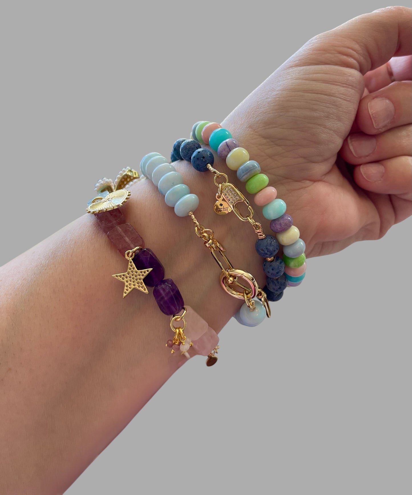The Celestial Bracelet: Indonesian Coral beads perfect for essential oil diffusing, Gold charms with CZ accents