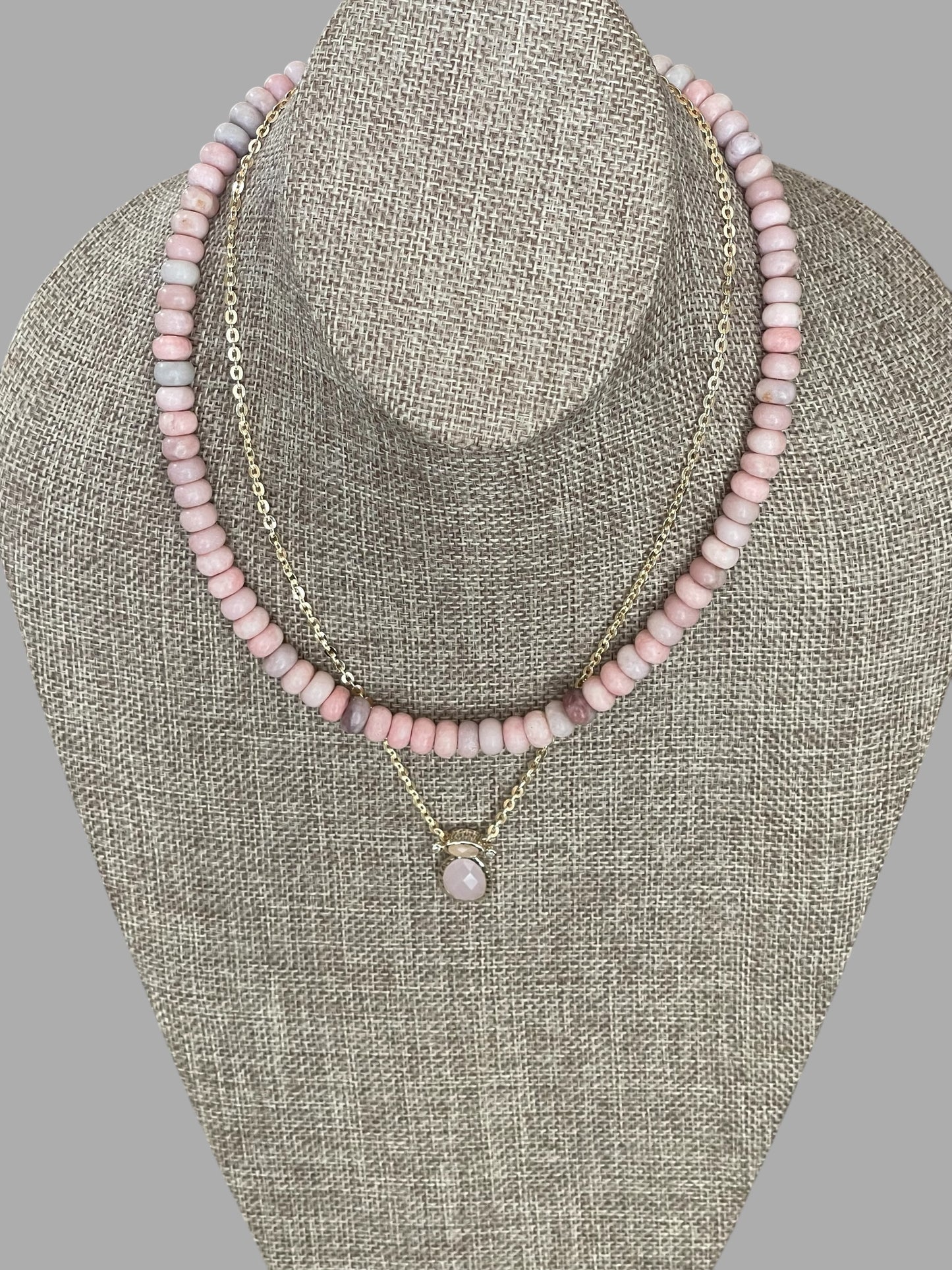 The Chic Pink Set: Matte pink opals with a gold charm holder clasp & a gold filled chain w a pink crystal and CZ charm OOAK