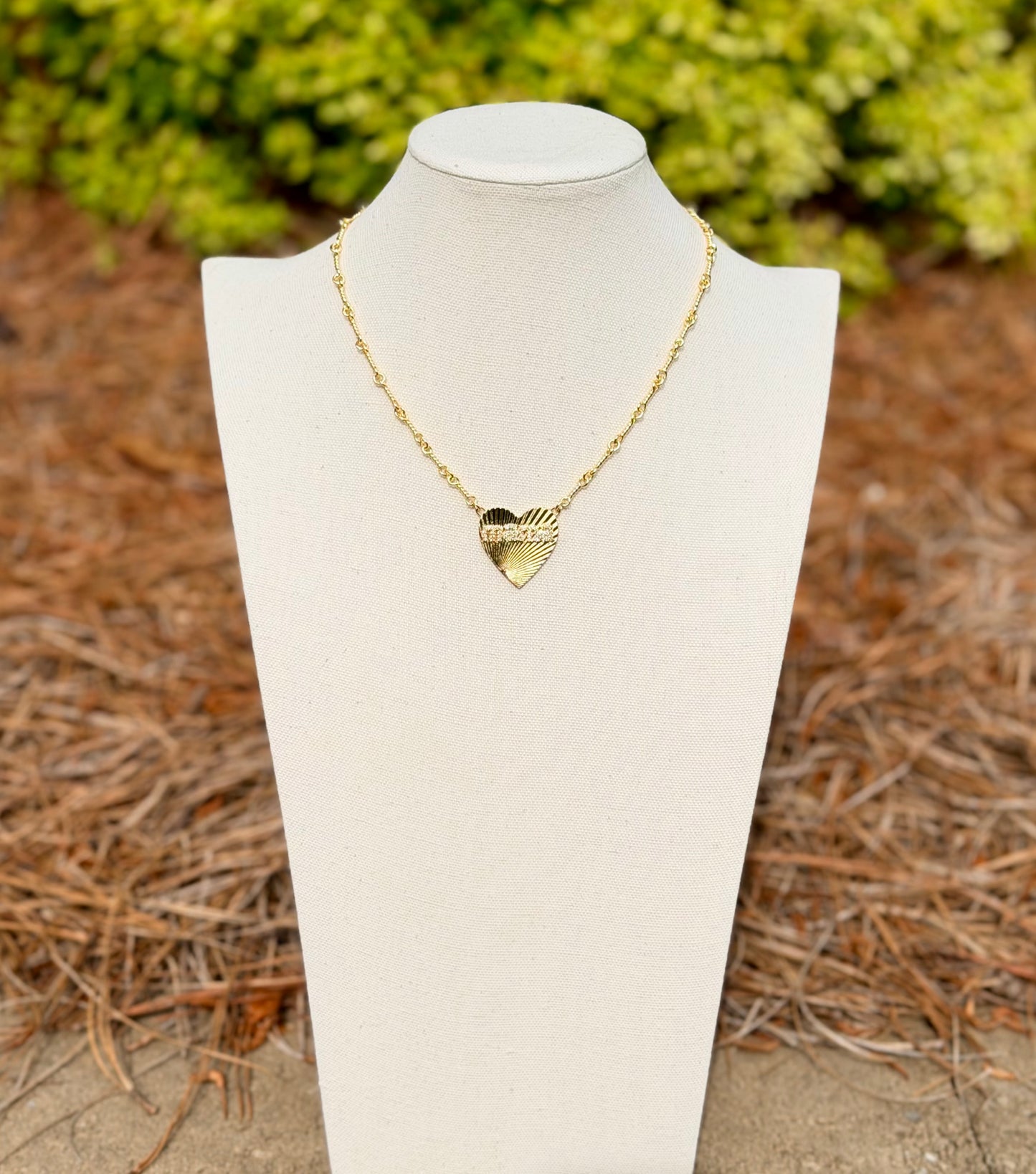 Mama’s Heart of Gold Necklace: Tarnish resistant treatment included