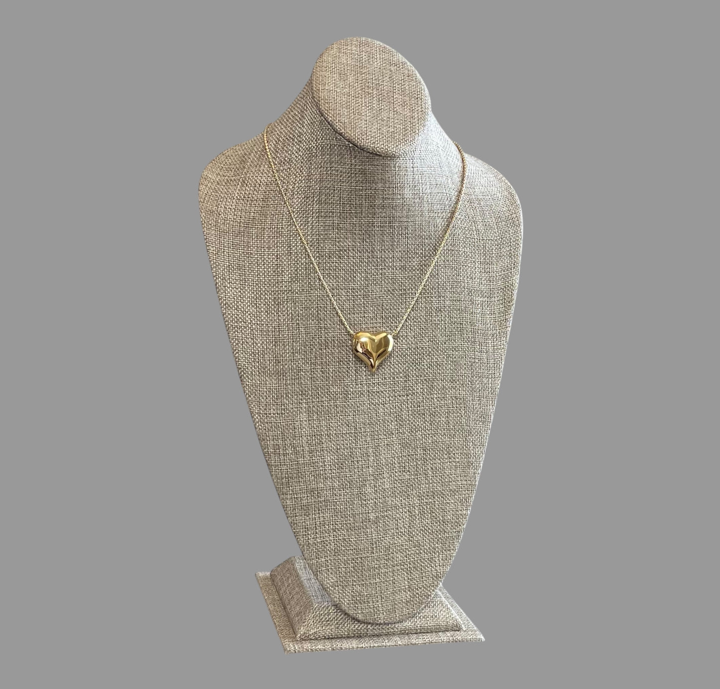 Puffed Heart Necklace: Gold Chain with a high shine puffy heart Tarnish resistant high quality gold plating