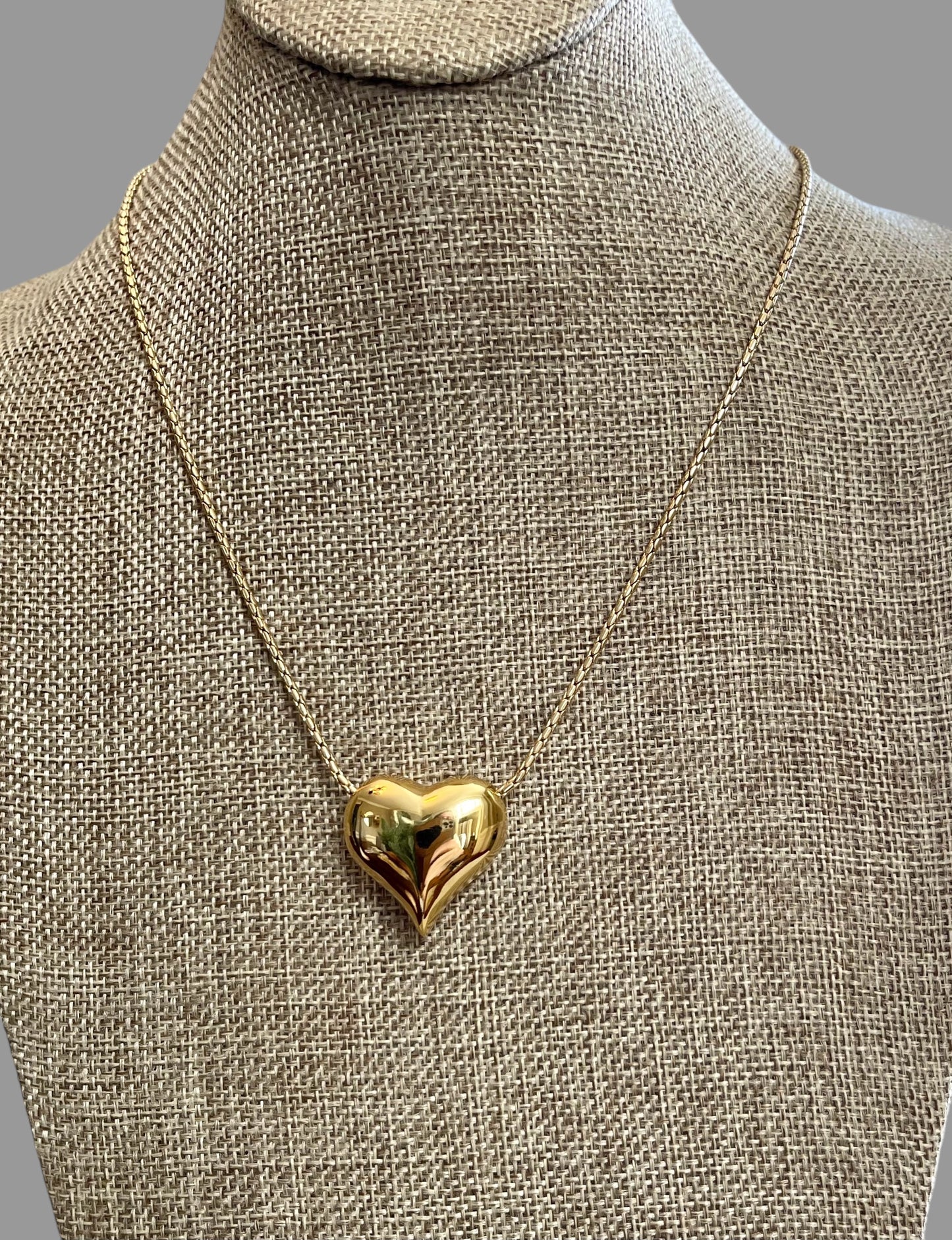 Puffed Heart Necklace: Gold Chain with a high shine puffy heart Tarnish resistant high quality gold plating