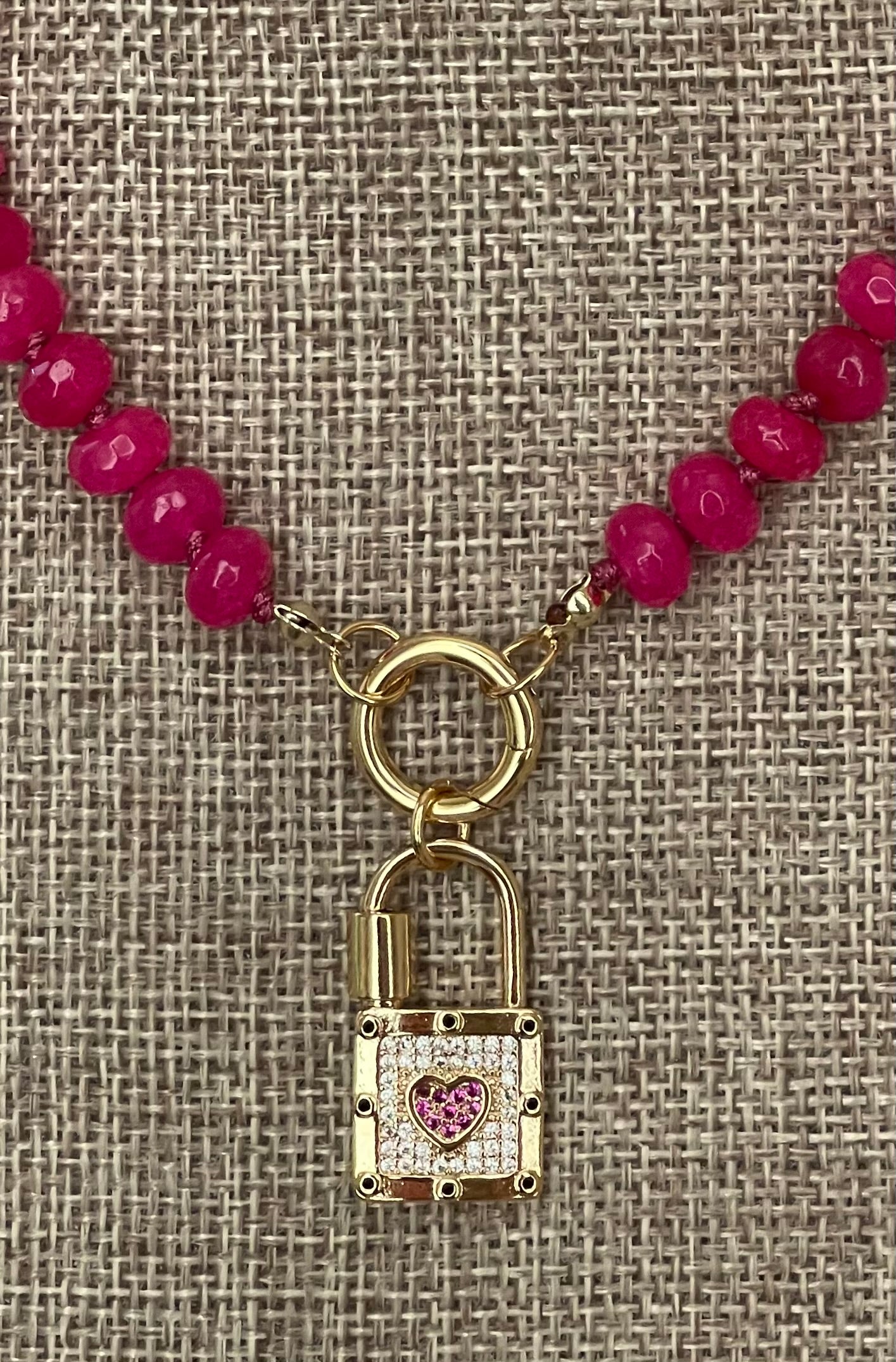 Falling for Fuchsia Necklace: Natural fuchsia crackle Quartz softly faceted Hand knotted beads w/2 Charms 🩷🔒