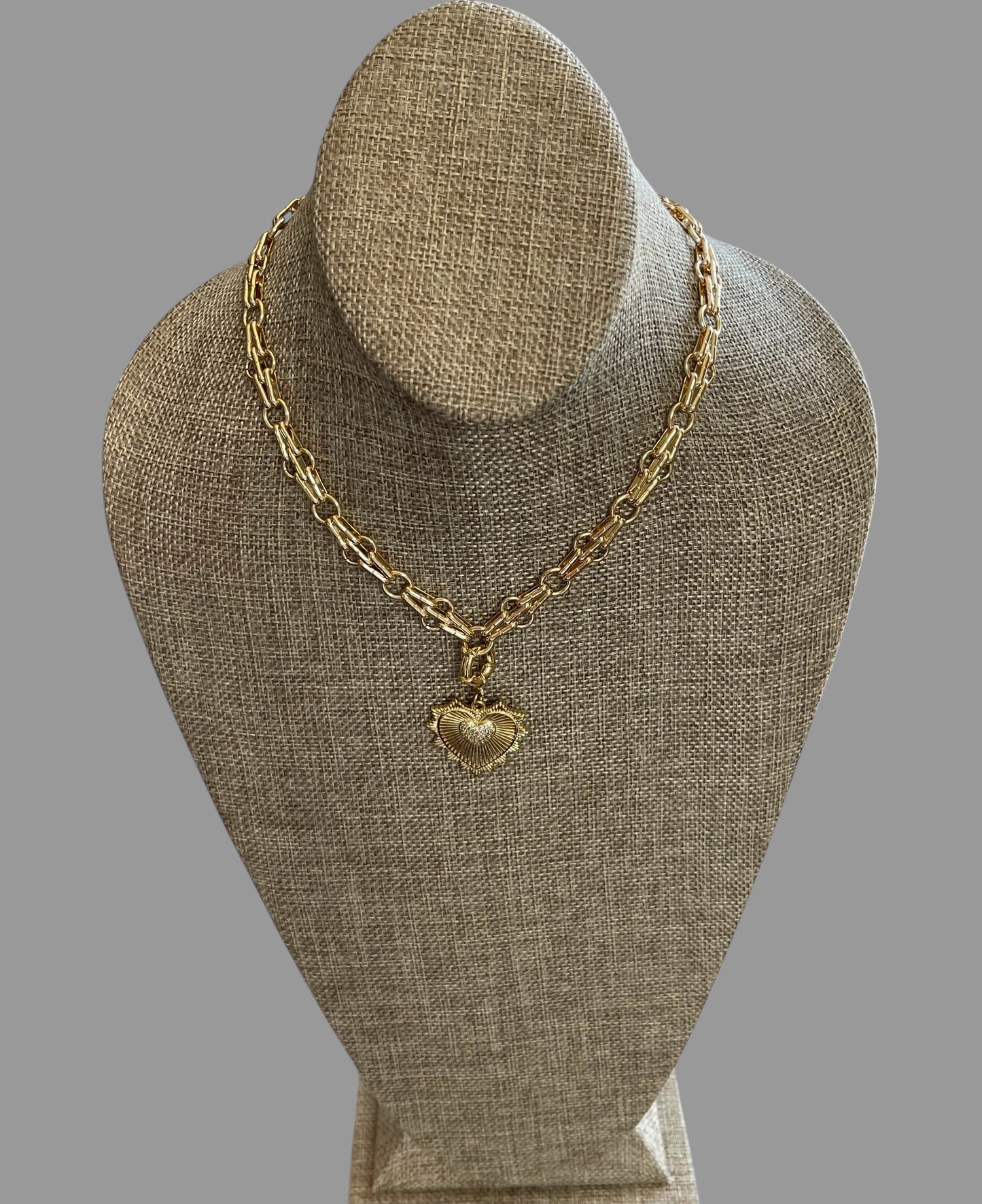 Heart of the Matter Necklace: Tarnish Resistant 18k Gold plated double link chain with removable heart pendant OOAK