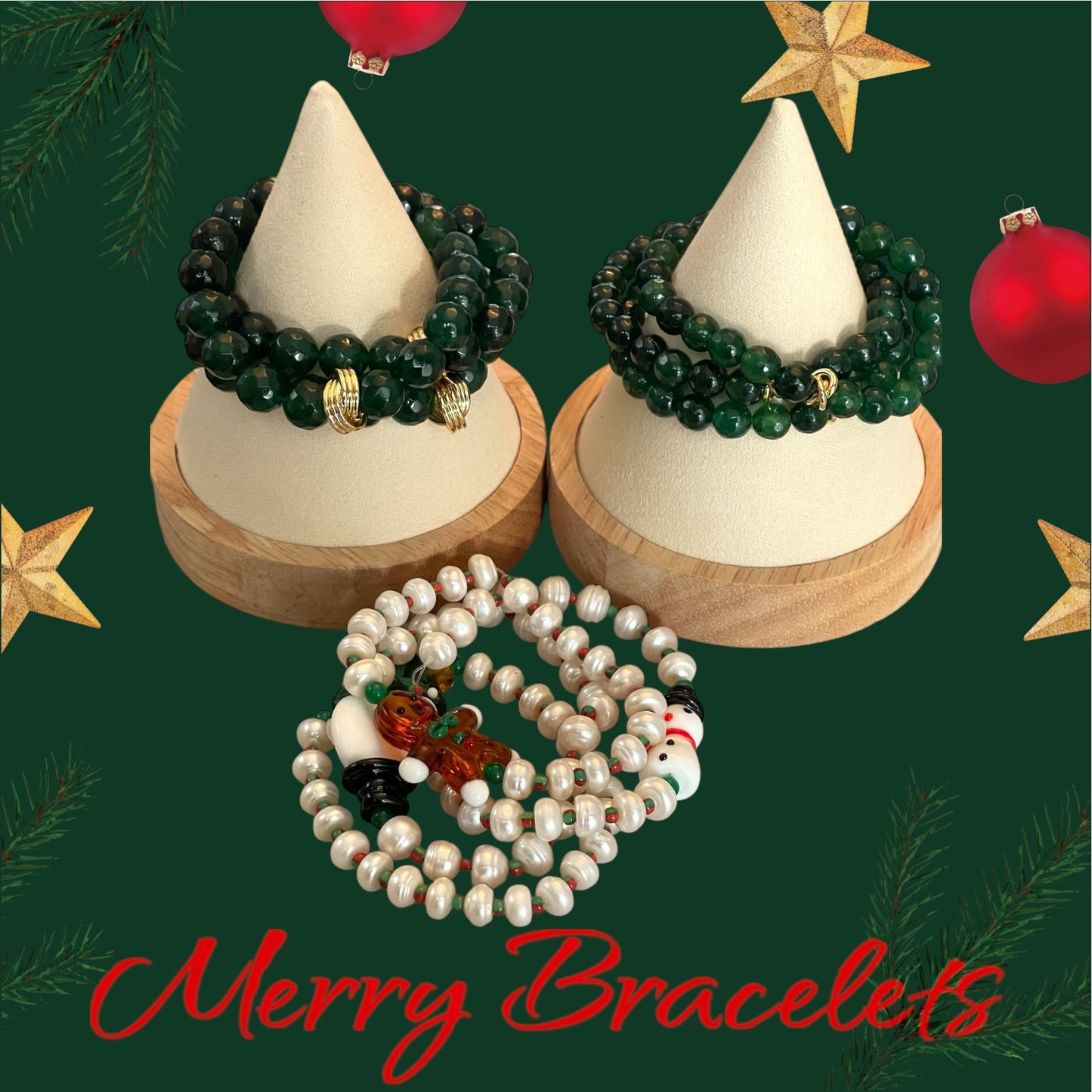 Evergreen Dream Bracelets: 2 Styles Deep green Dyed Quartz faceted beads w/ gold accent bead 8mm Size or 10mm Size
