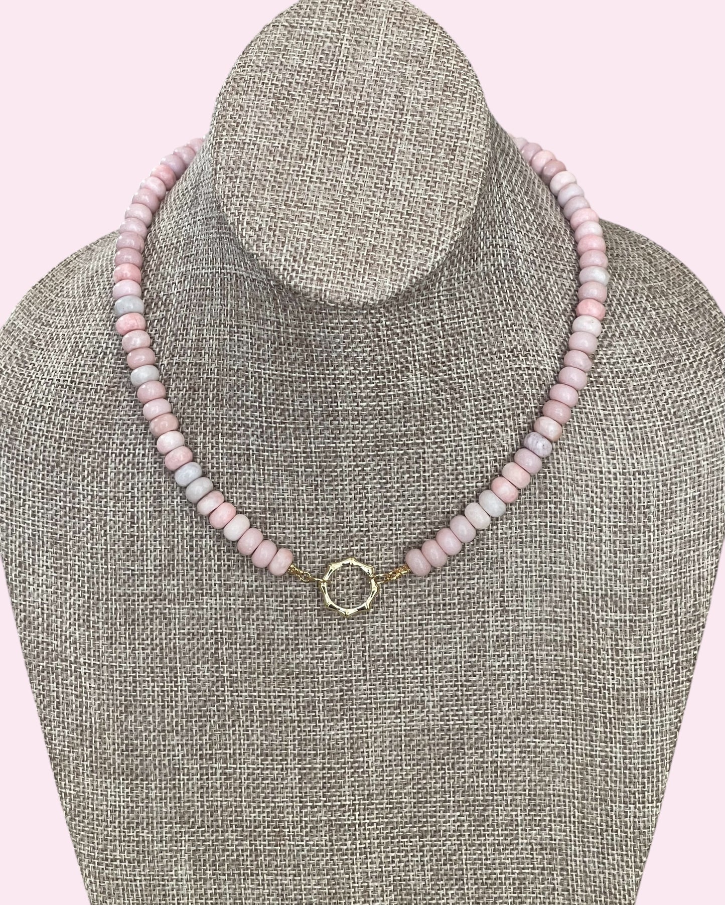The Chic Pink Set: Matte pink opals with a gold charm holder clasp & a gold filled chain w a pink crystal and CZ charm OOAK