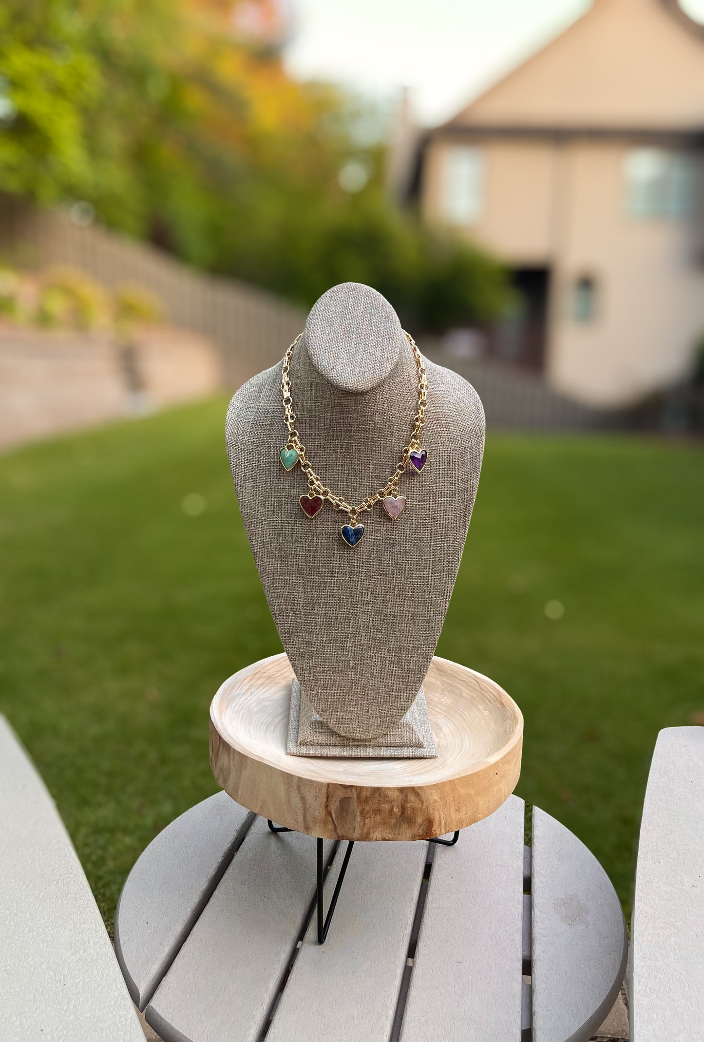 Queen of Hearts Necklace: Faceted Gemstone Hearts on a unique Anti-tarnish Chain