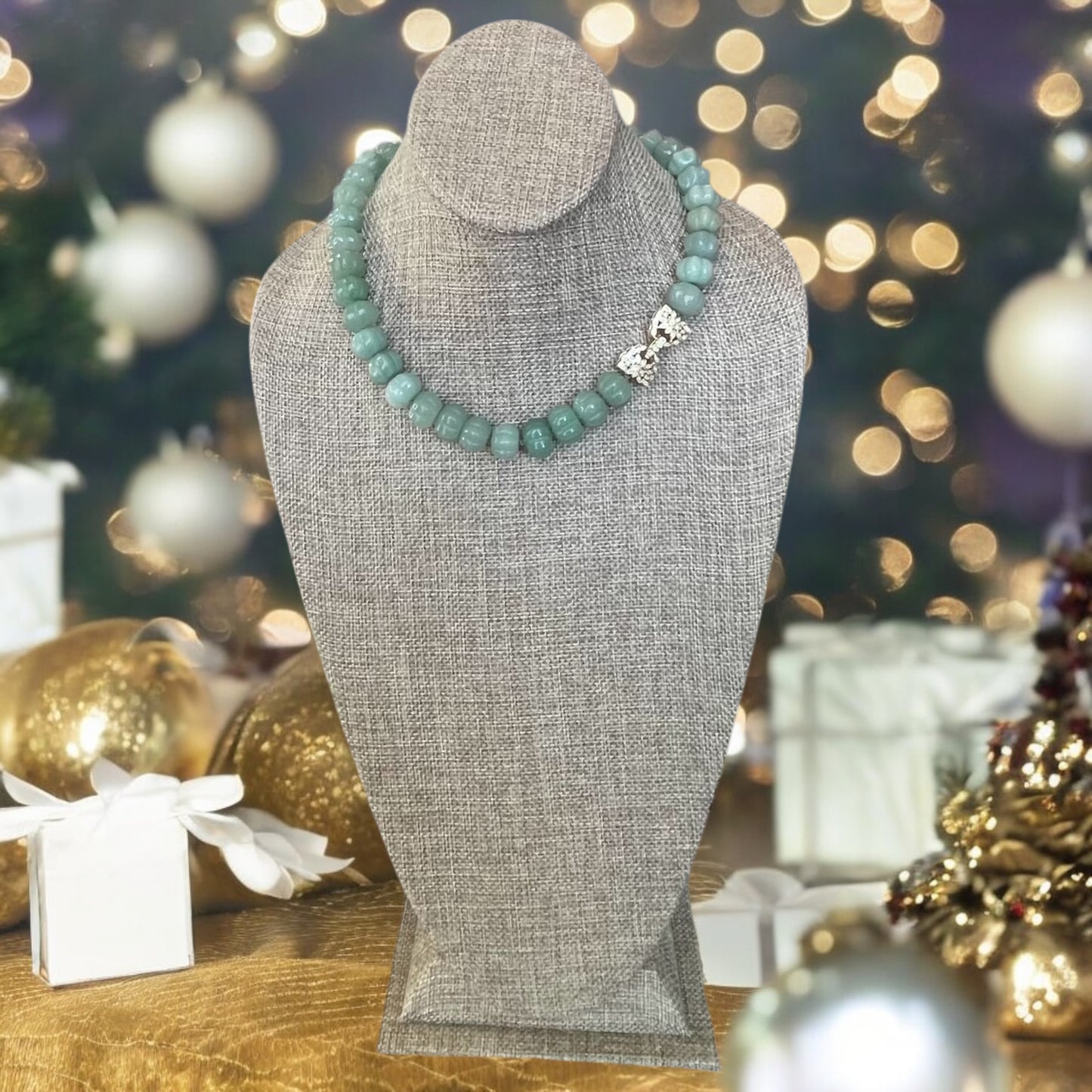 Sage Serenade Necklace OOAK: Sage green hand carved gemstones Hand-knotted on silk