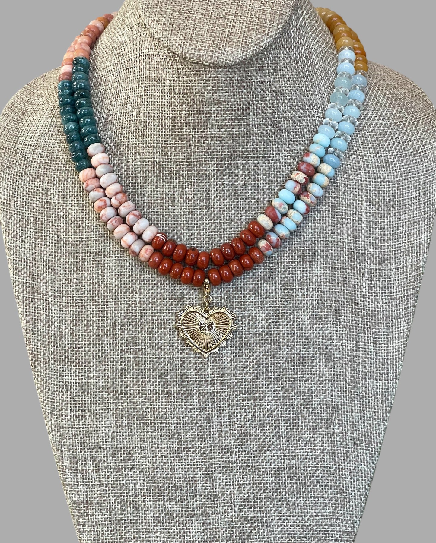 Earth & Sky Necklace: A blend of natural stones with a gold removable heart charm