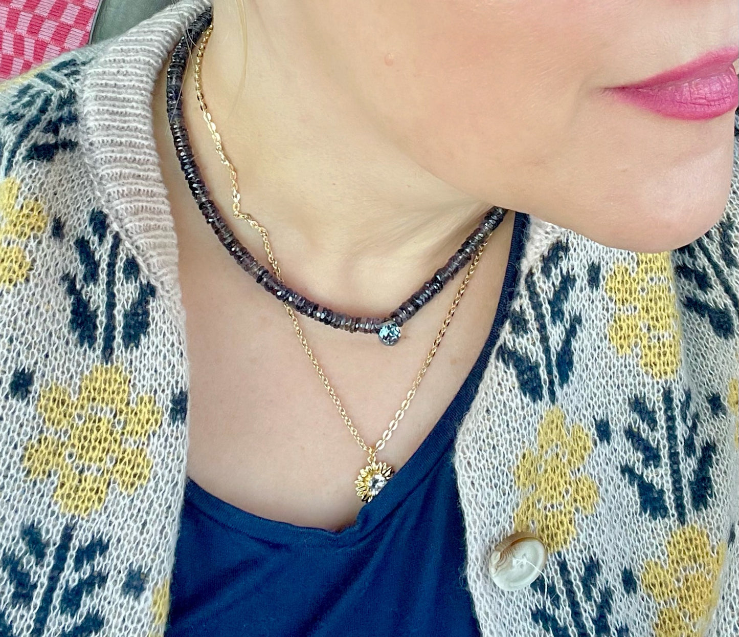 Golden Sunflower π» Necklace: 14k Gold Filled Chain, CZ Center Charm & Clasp