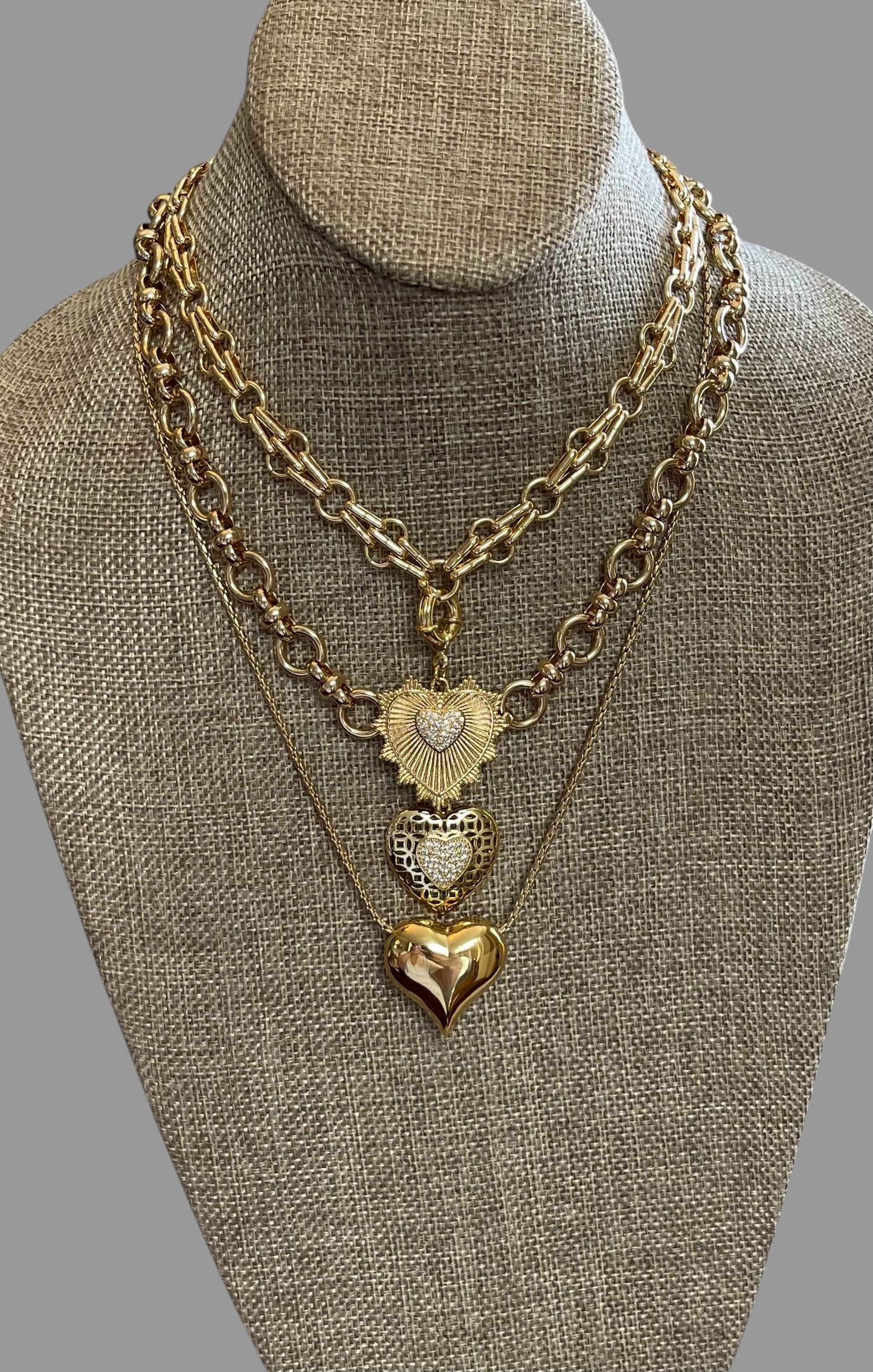 Elysian Gold Necklace: A timeless chain style w/a round clasp/charm holder, classic heart pendant OOAK