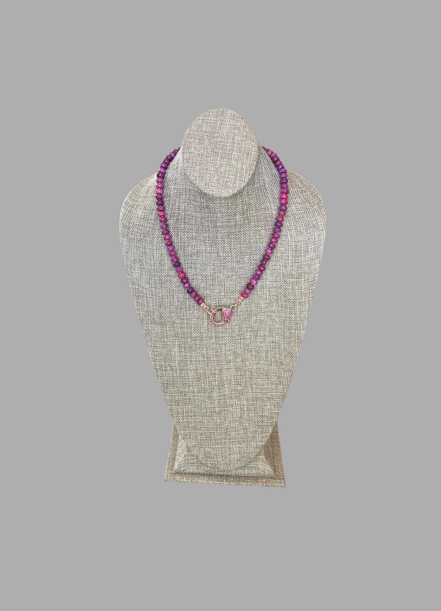 Cascadia Bloom Necklace: 2 Options- Dyed Agate faceted beads Hand knotted on silk, one w/ hot pink silk and hot pink pavé clasp and the other on purple silk w/ purple pavé clasp