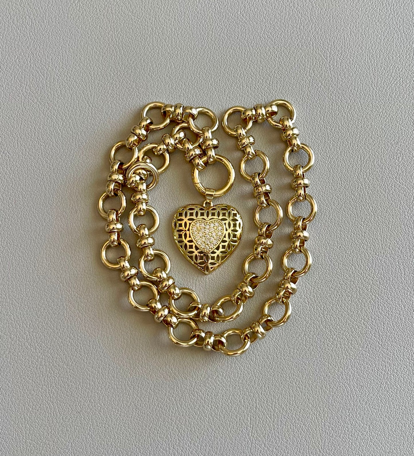 Elysian Gold Necklace: A timeless chain style w/a round clasp/charm holder, classic heart pendant OOAK