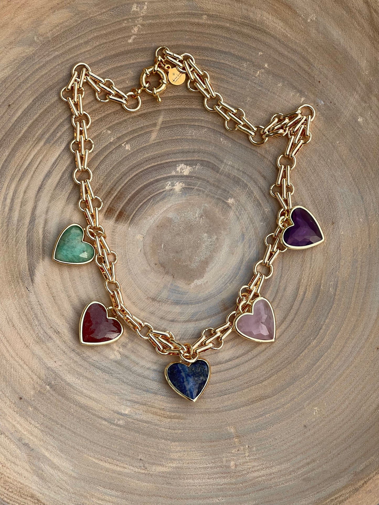 Queen of Hearts Necklace: Faceted Gemstone Hearts on a unique Anti-tarnish Chain