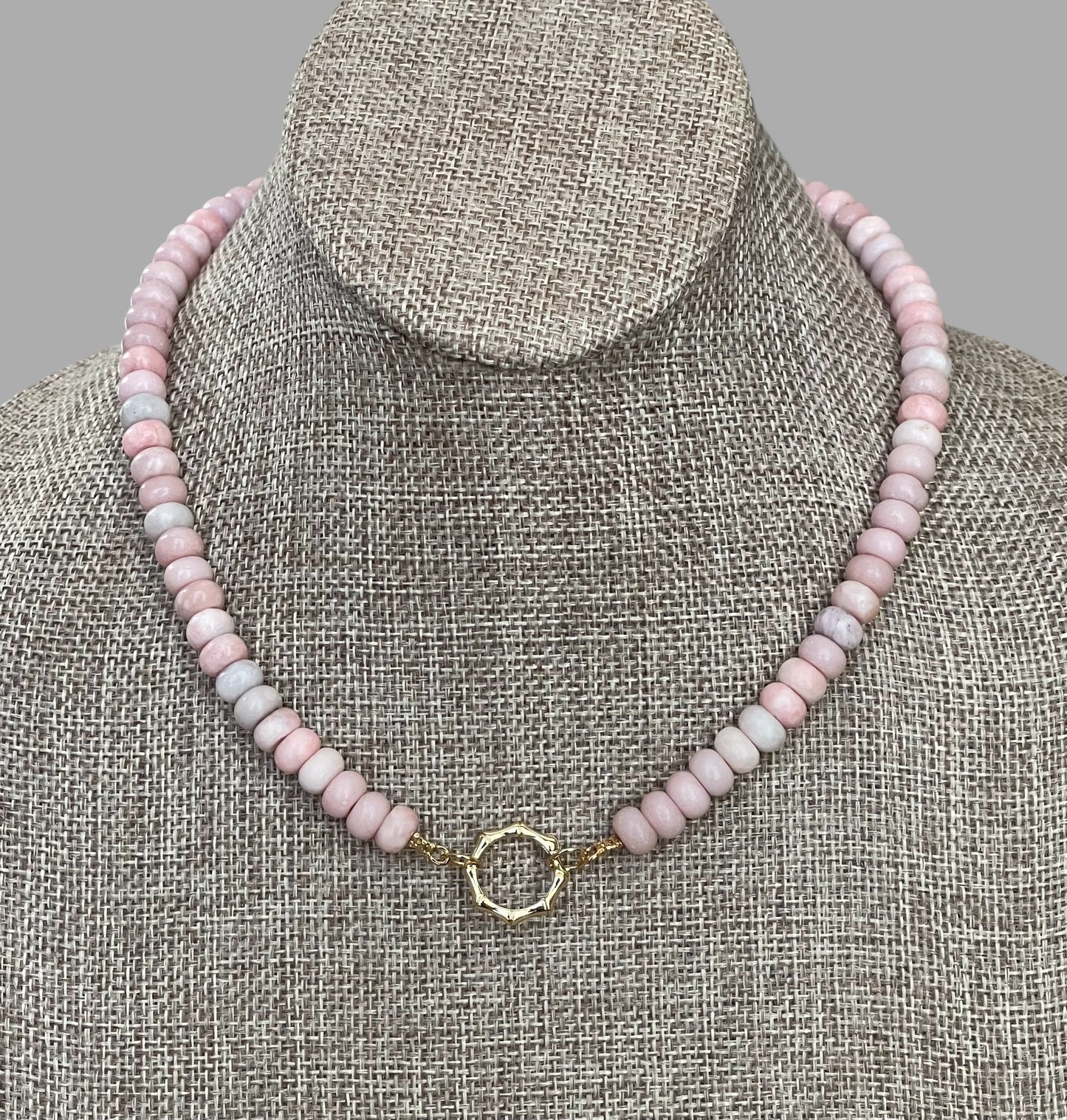 The Chic Pink Set: Matte pink opals with a gold charm holder clasp & a gold filled chain w a pink crystal and CZ charm OOAK