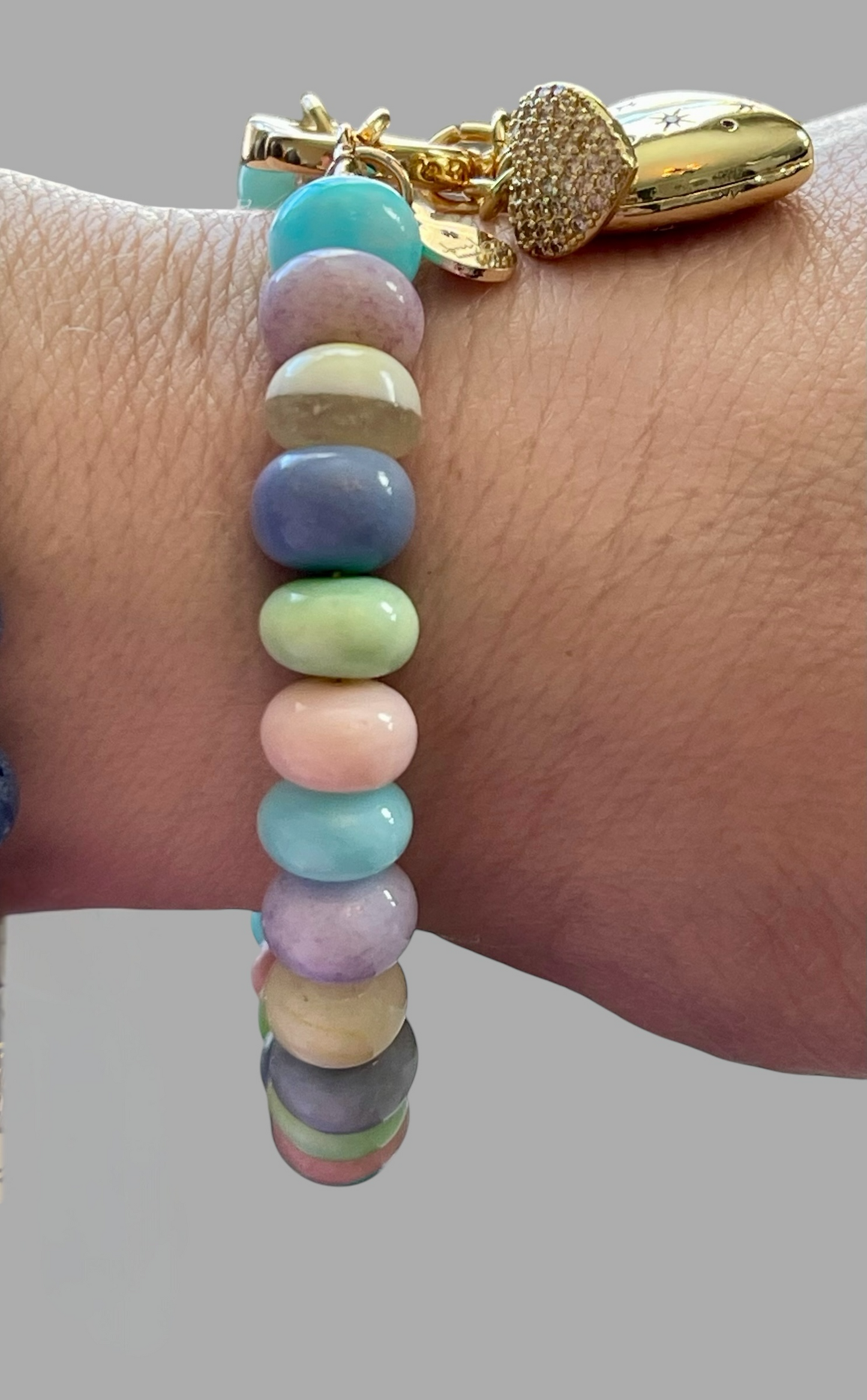 Candy Opal Hearts Bracelet: Candy colored Opals with gold CZ accent charms and gold clasp OOAK