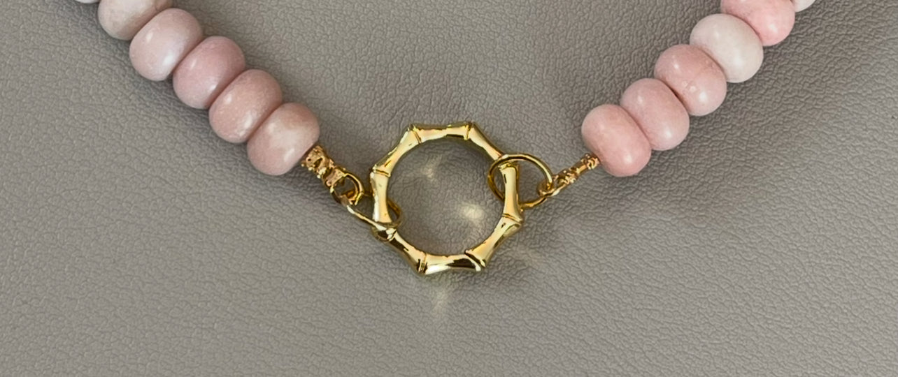 The Chic Pink Set: Matte pink opals with a gold charm holder clasp & a gold filled chain w a pink crystal and CZ charm OOAK