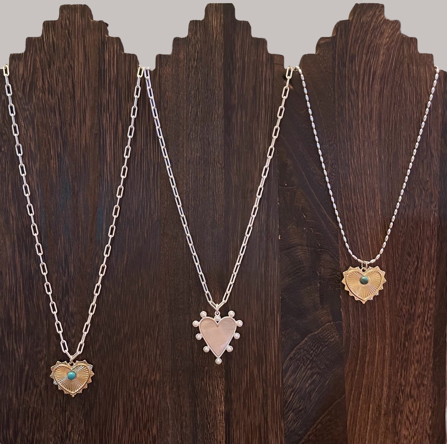 Silver Siren Necklace OOAK: Bright silver Paperclip chain with a stunning Pearl trimmed heart pendant with a mother of pearl center