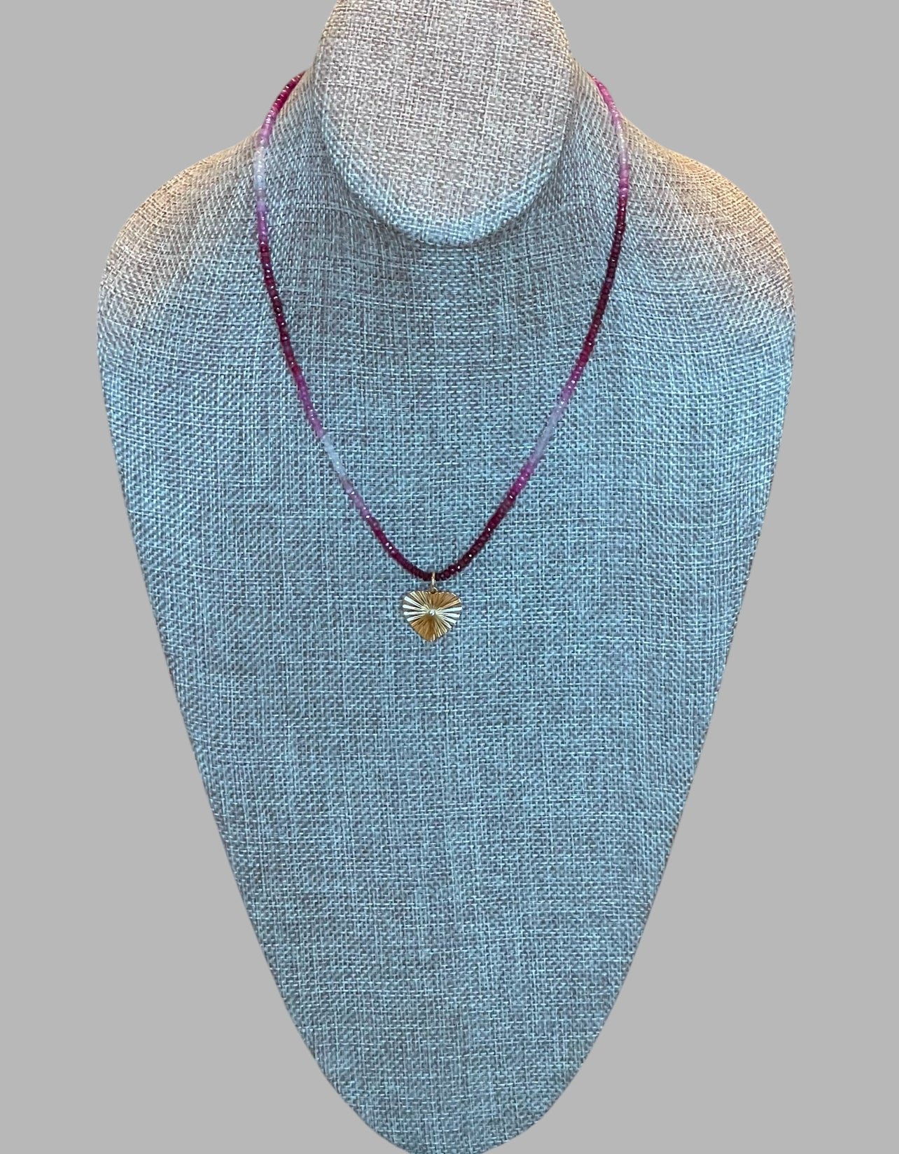 Gradient Ruby Necklace: Natural authentic Ruby gemstone necklace w/ gold heart charm and gold filled lobster clasp OOAK