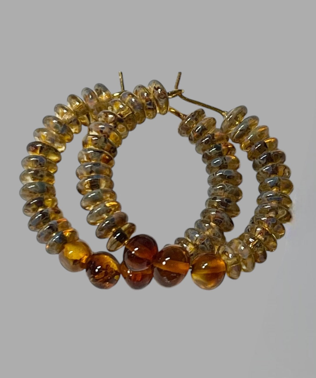 Baltic Amber Stone Earrings: Gold or Silver Hoop earrings with Czech Glass beads and Natural Baltic Stone