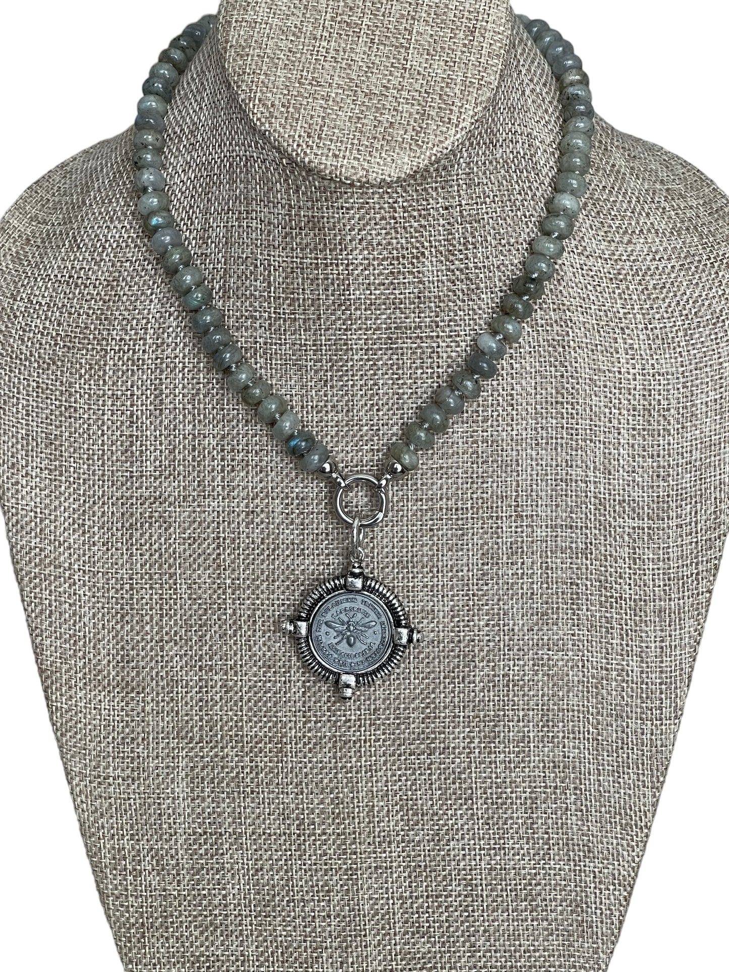French Bee Coin Labradorite Necklace