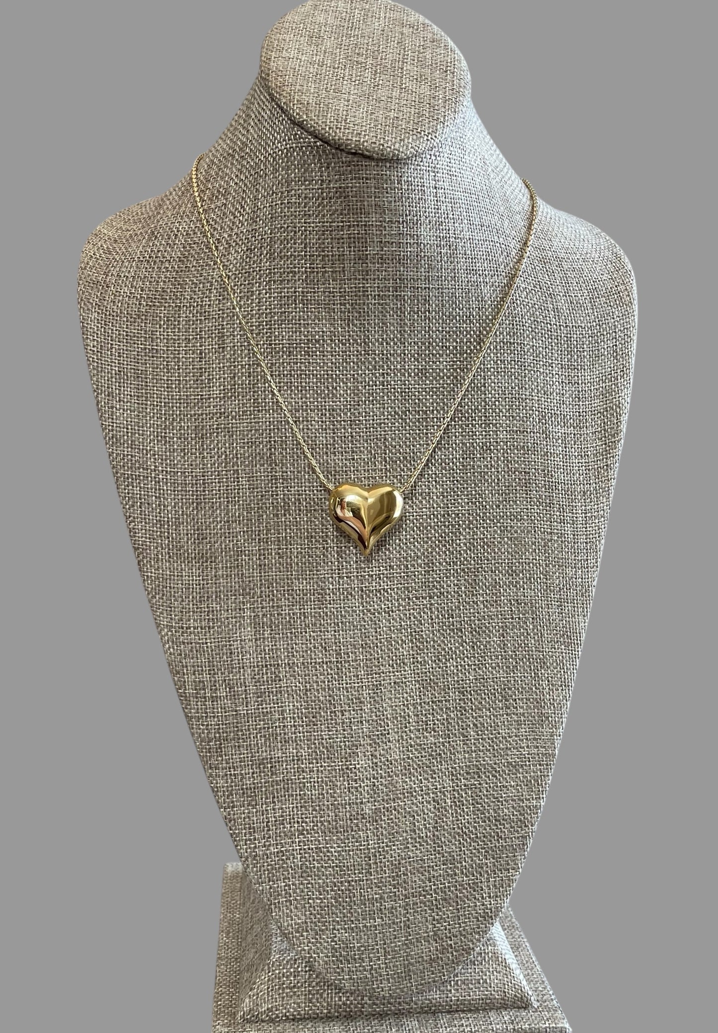 Puffed Heart Necklace: Gold Chain with a high shine puffy heart Tarnish resistant high quality gold plating