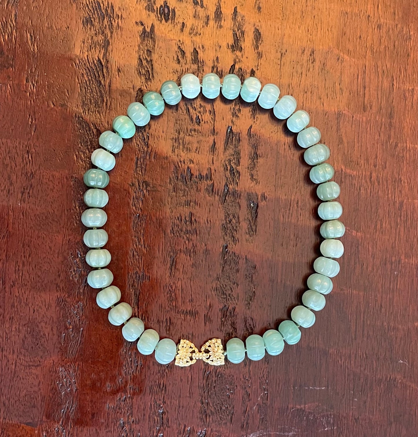 Sage Serenade Necklace OOAK: Sage green hand carved gemstones Hand-knotted on silk