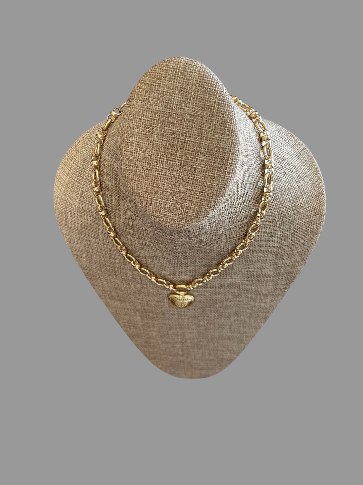 Elysian Gold Necklace: A timeless chain style w/a round clasp/charm holder, classic heart pendant OOAK
