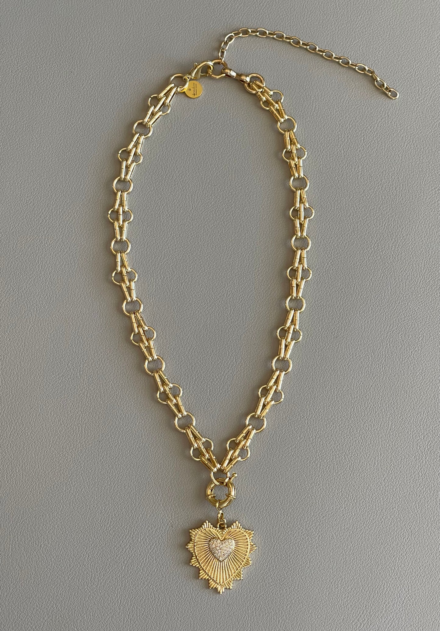 Heart of the Matter Necklace: Tarnish Resistant 18k Gold plated double link chain with removable heart pendant OOAK