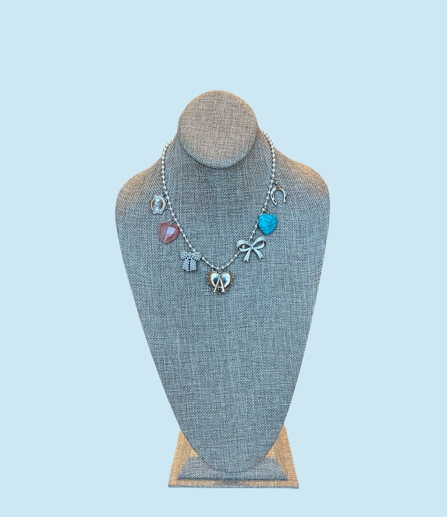 The Leslie Necklace: OOAK Silver ball chain with various silver charms and clasp