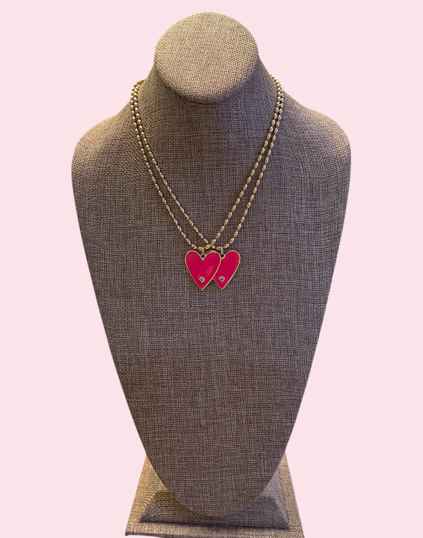 Pretty In Pink Necklaces: Gold chains with perfect pink heart pendants 2 color options