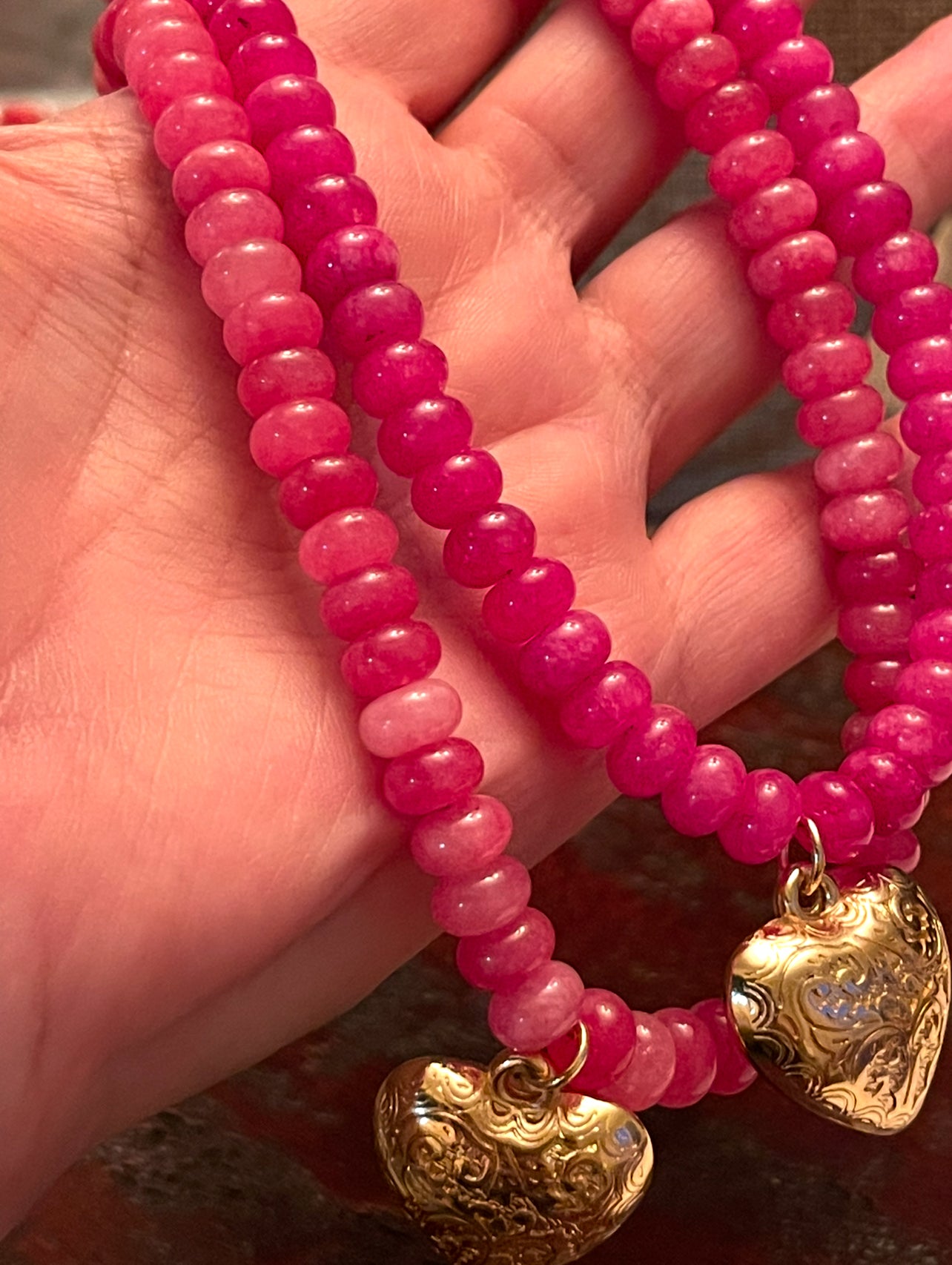 Victorian Heart Necklace: 2 Color Options- One is dyed Agate and the other is Strawberry Quartz Victorian style gold heart pendant